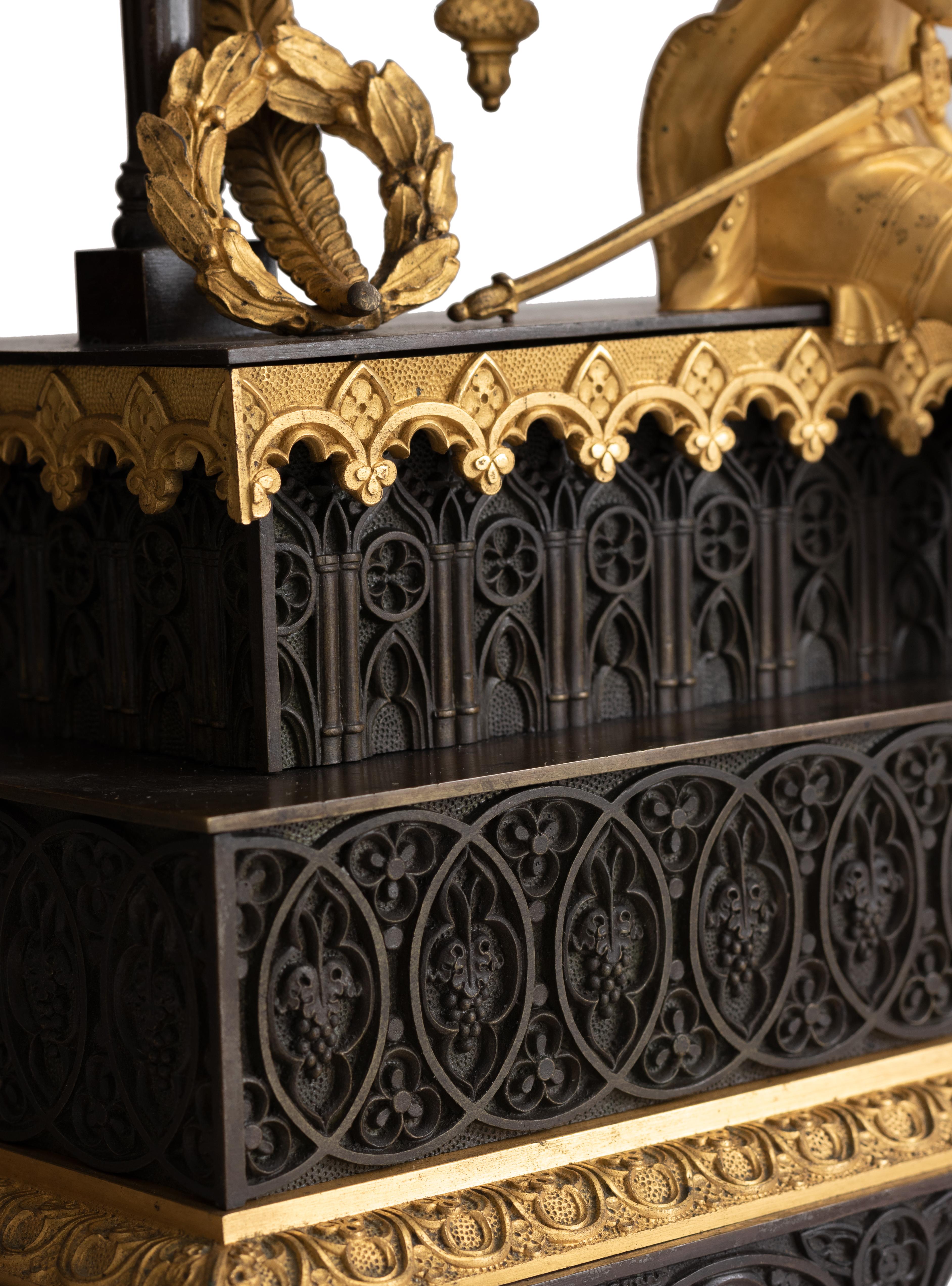 Gothic Revival Bronze Cathedral Mantel Clock, 19th Century For Sale 4