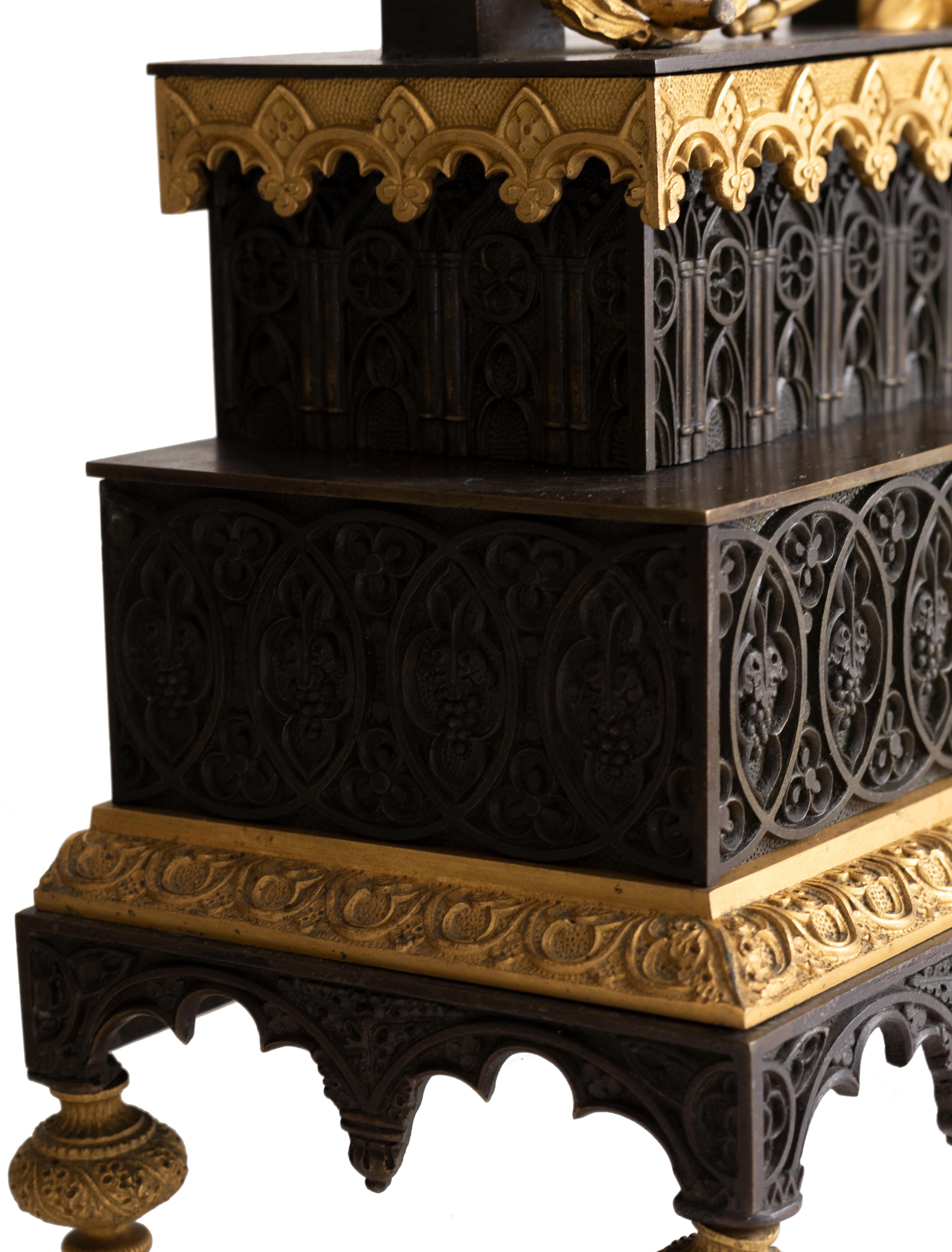 Gothic Revival Bronze Cathedral Mantel Clock, 19th Century For Sale 5