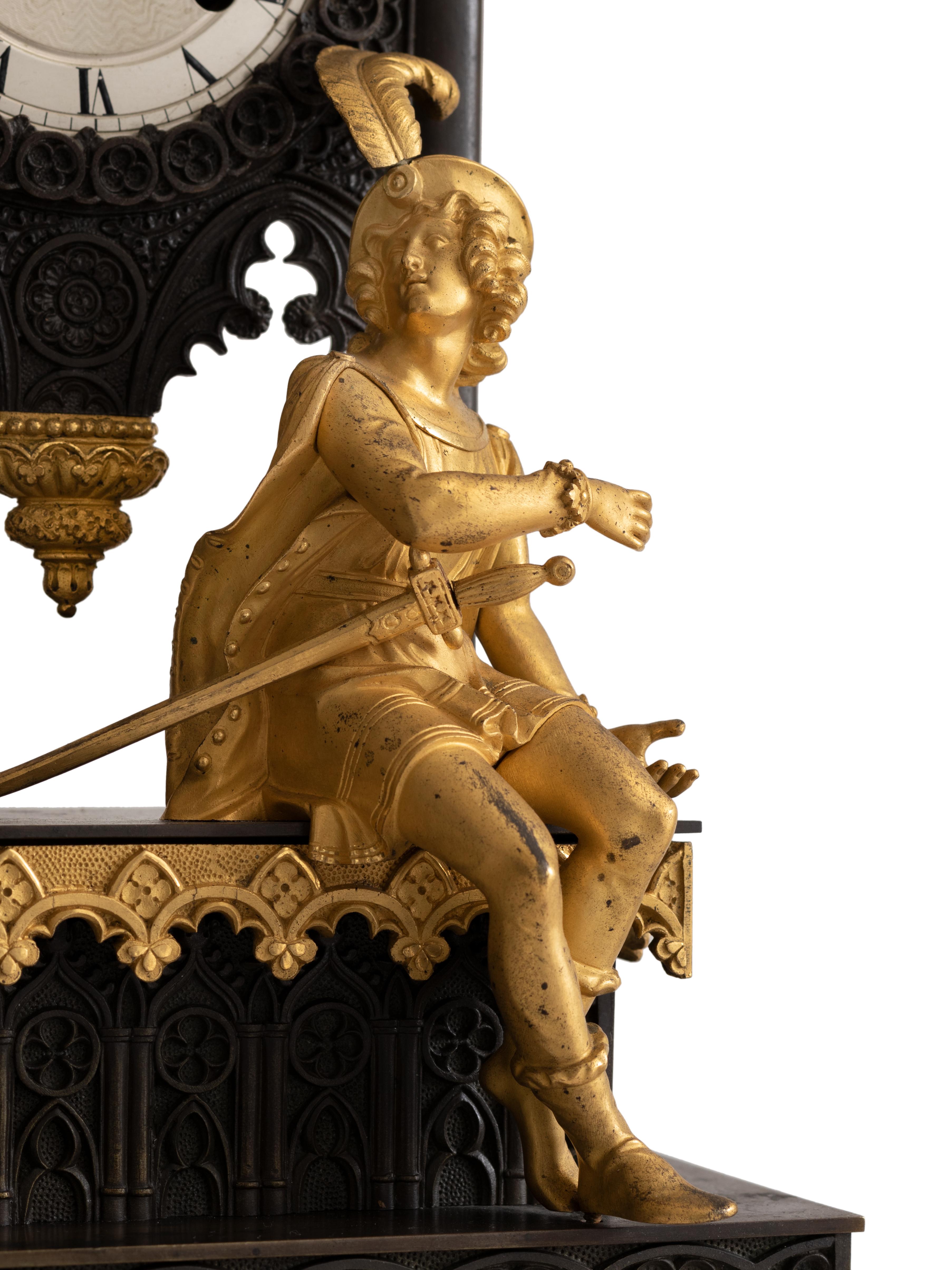 Gothic Revival Bronze Cathedral Mantel Clock, 19th Century For Sale 6