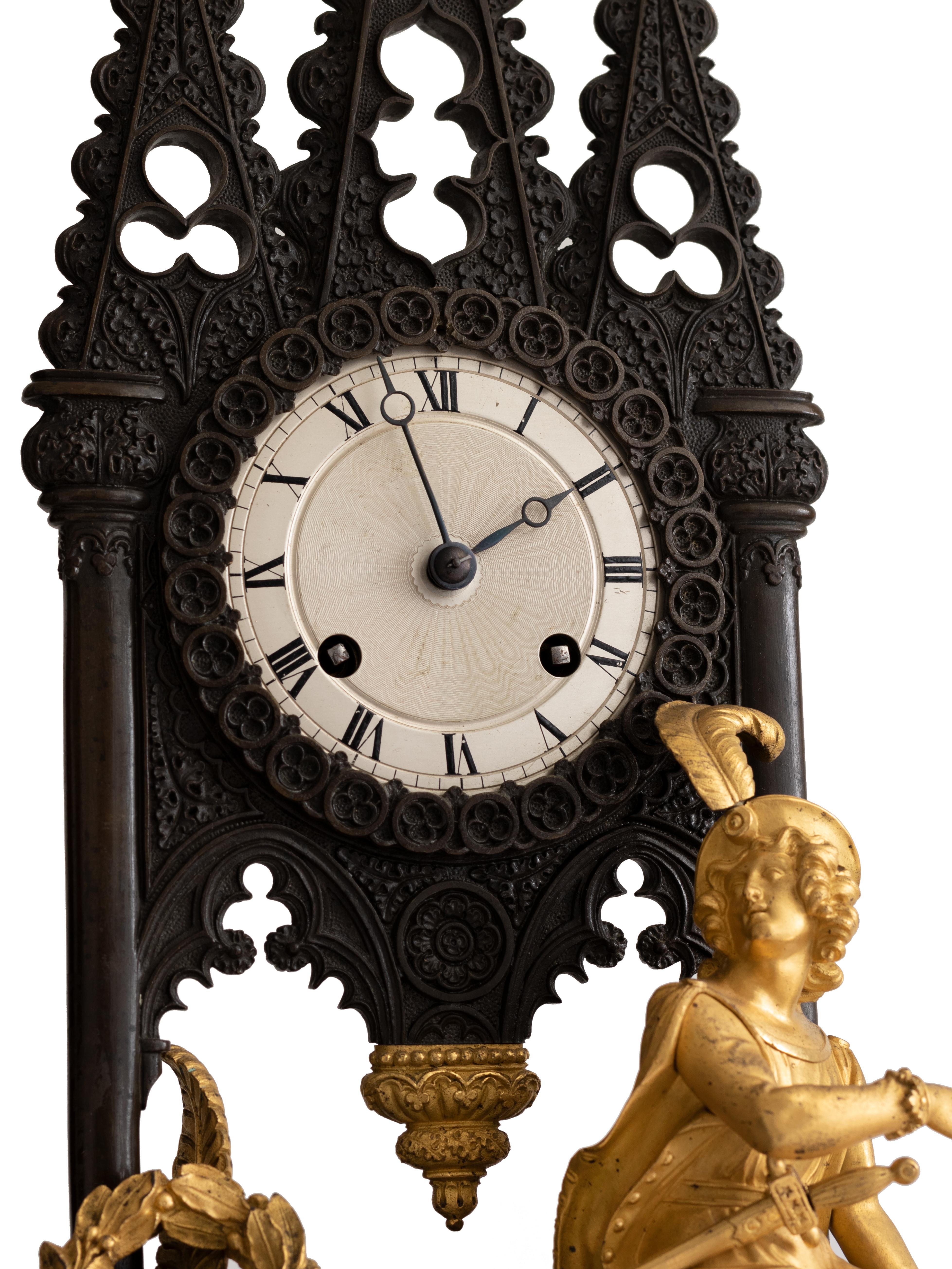 Gothic Revival Bronze Cathedral Mantel Clock, 19th Century For Sale 7