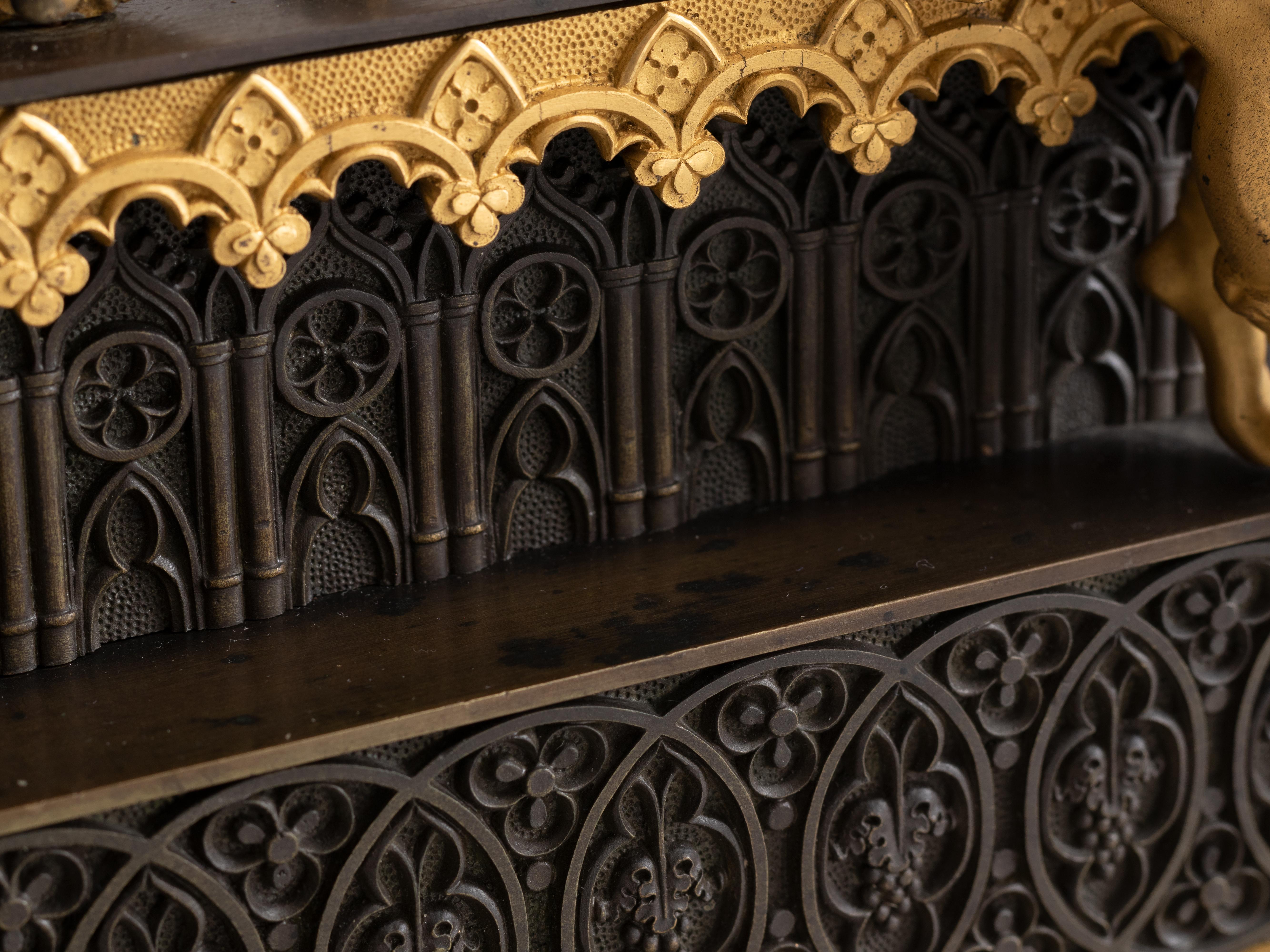 Gothic Revival Bronze Cathedral Mantel Clock, 19th Century For Sale 9