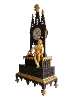 Gothic Revival Bronze Cathedral Mantel Clock, 19th Century