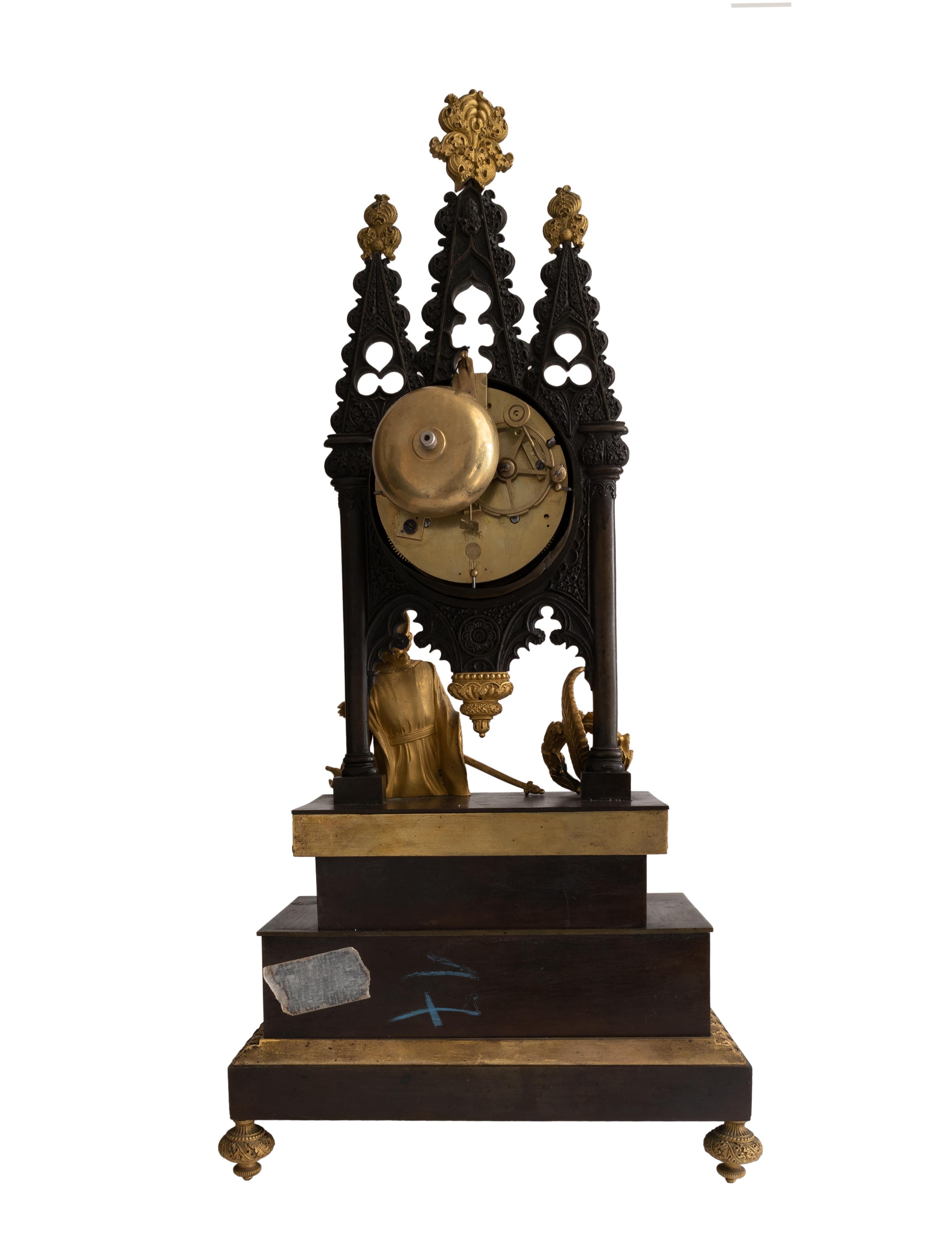 French Gothic Revival Bronze Cathedral Mantel Clock, 19th Century For Sale
