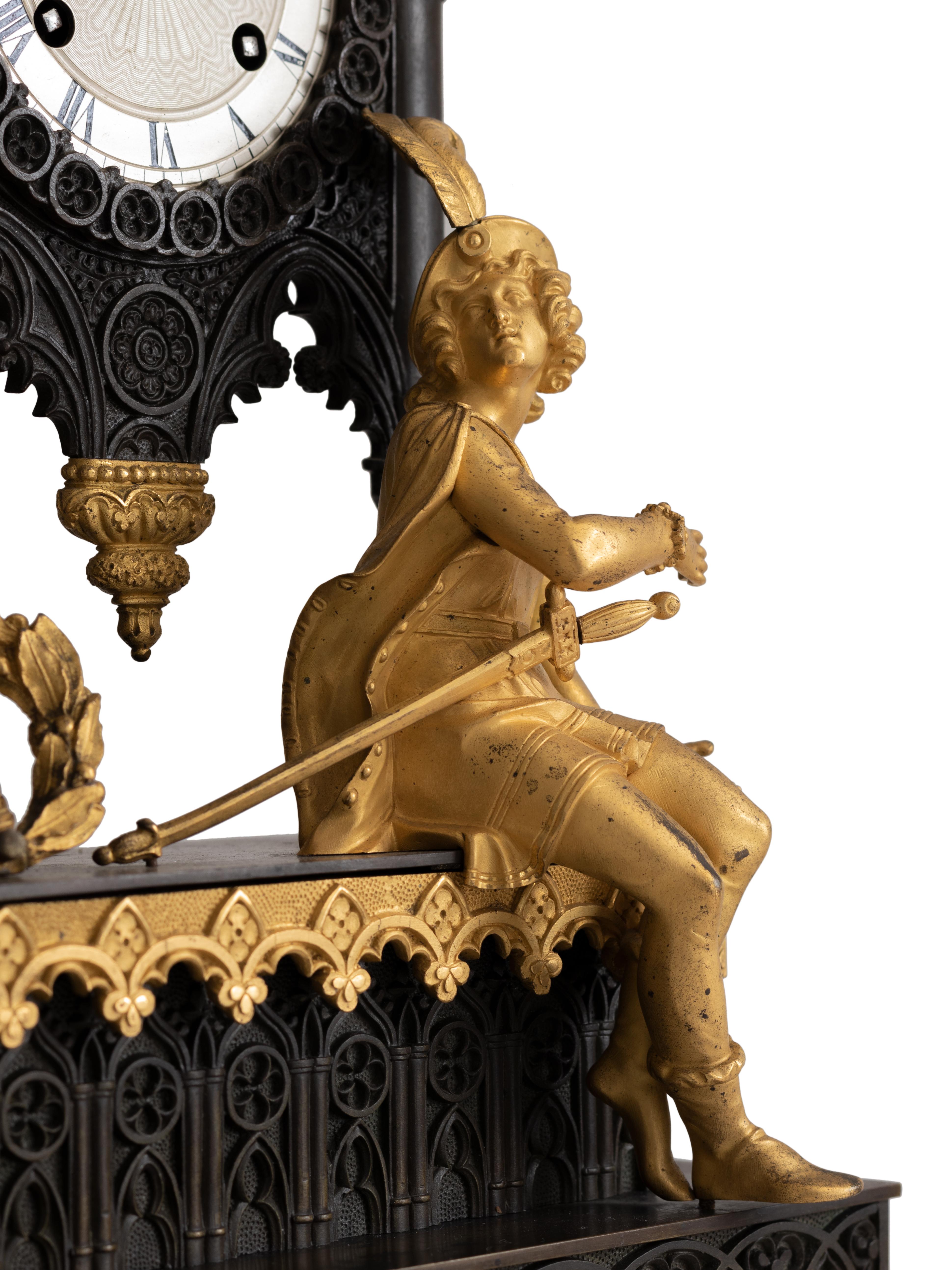 Gothic Revival Bronze Cathedral Mantel Clock, 19th Century For Sale 2