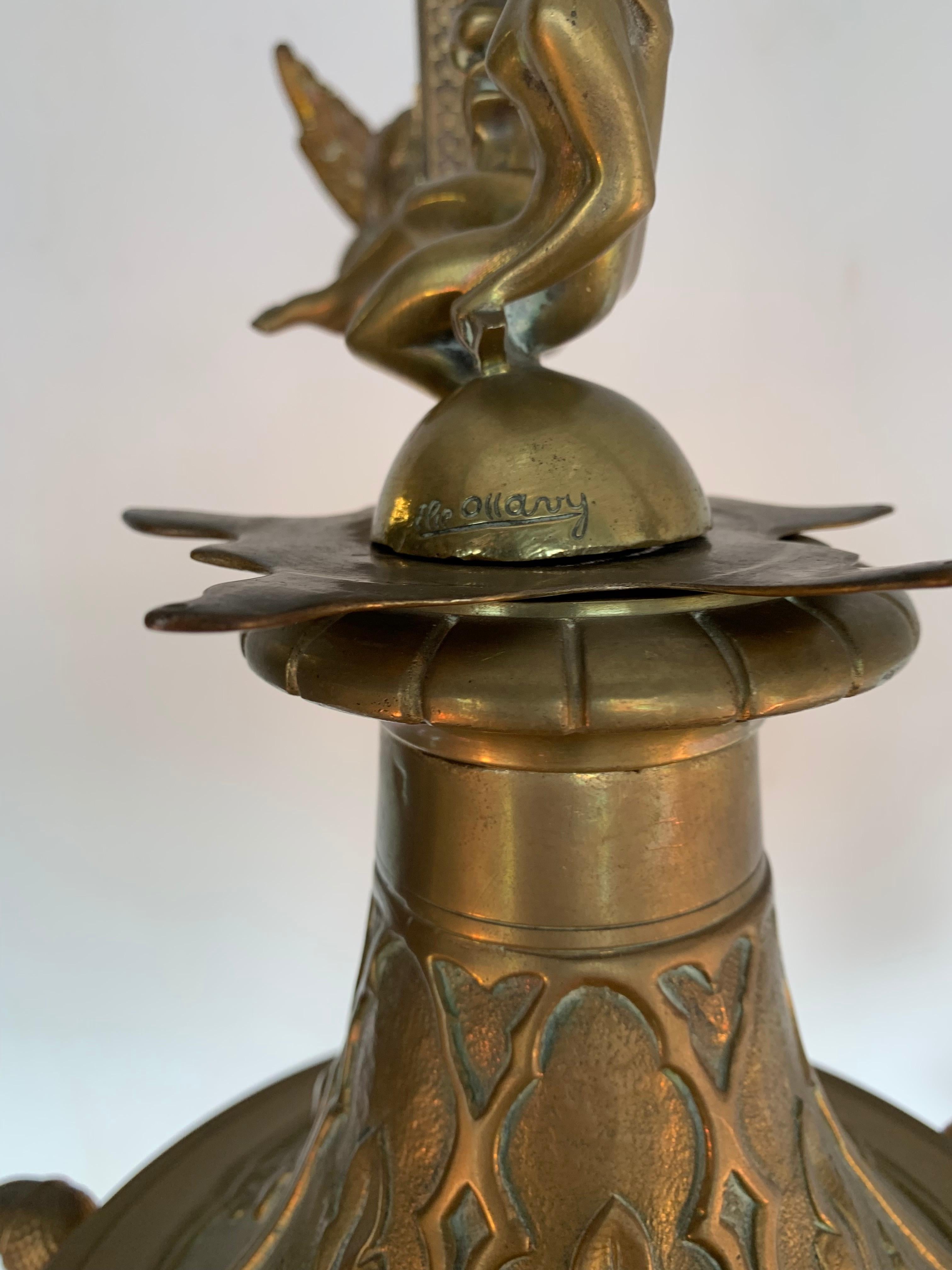 Neugotik-Revival-Kronleuchter/Anhänger aus Bronze mit Drachenskulpturen, A. Bastet Lyon im Angebot 12