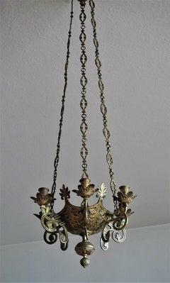 Gothic Revival Bronze Church Sanctuary Lamp Candle Chandelier Spain 18th Century
