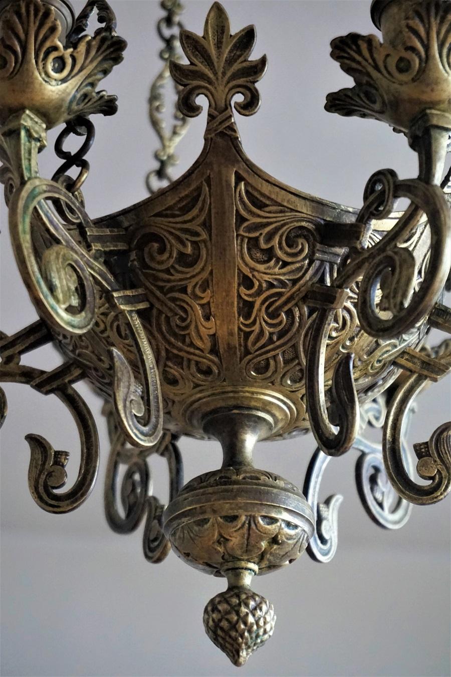 Gothic Revival Bronze Church Sanctuary Lamp Candle Chandelier Spain 18th Century For Sale 1