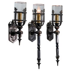 Gothic Revival Bronze & Copper Wall Sconce, Chicago Odd Fellows c.1910