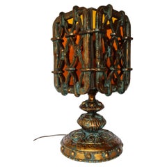 Gothic revival brutalist bronze table lamp
