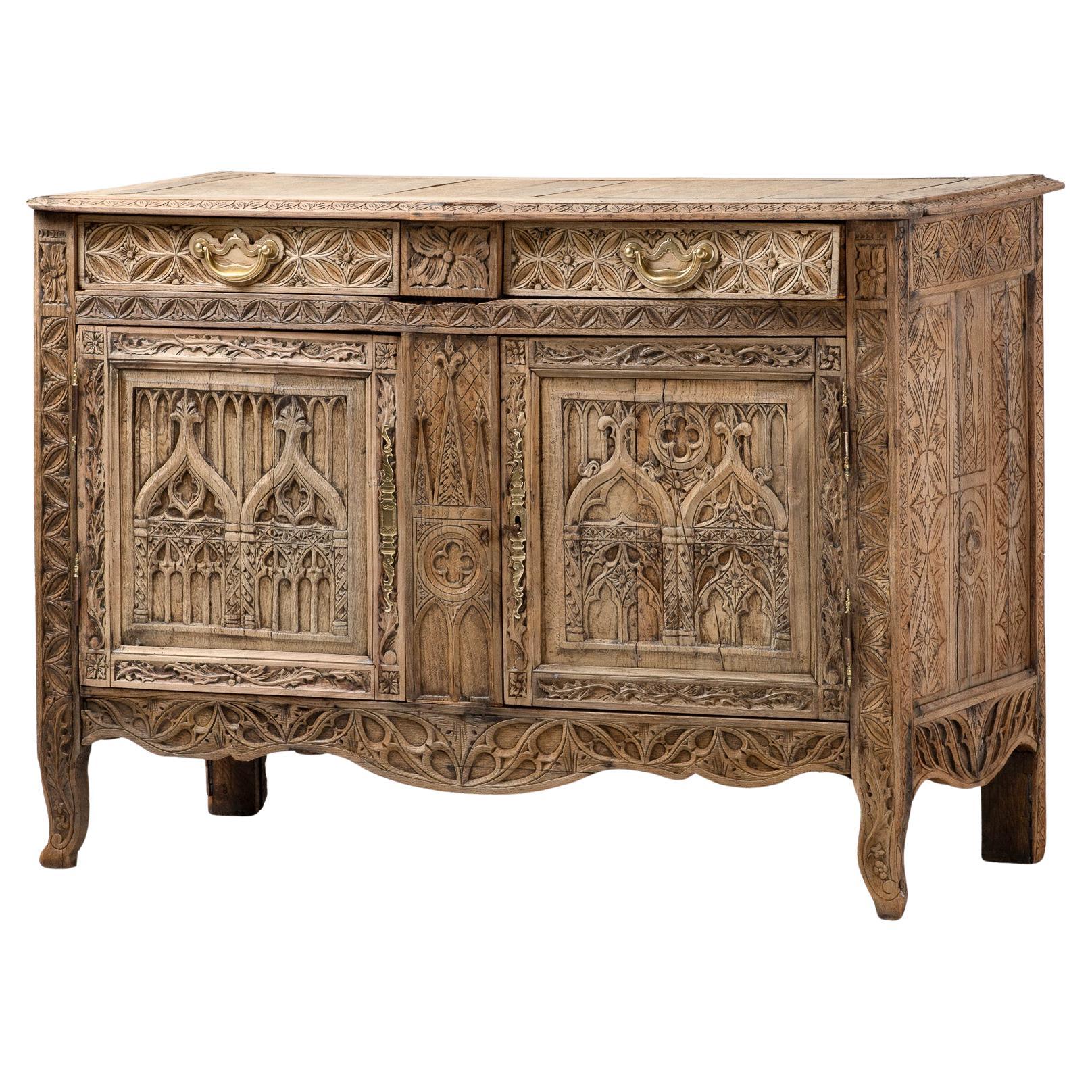 Gothic Revival Buffet in Carved Oak, France, Late 19th Century