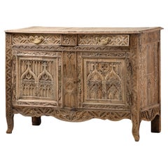 Gothic Revival Buffet in Carved Oak, France, Late 19th Century