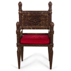 Gothic Revival Burgundy Armchair