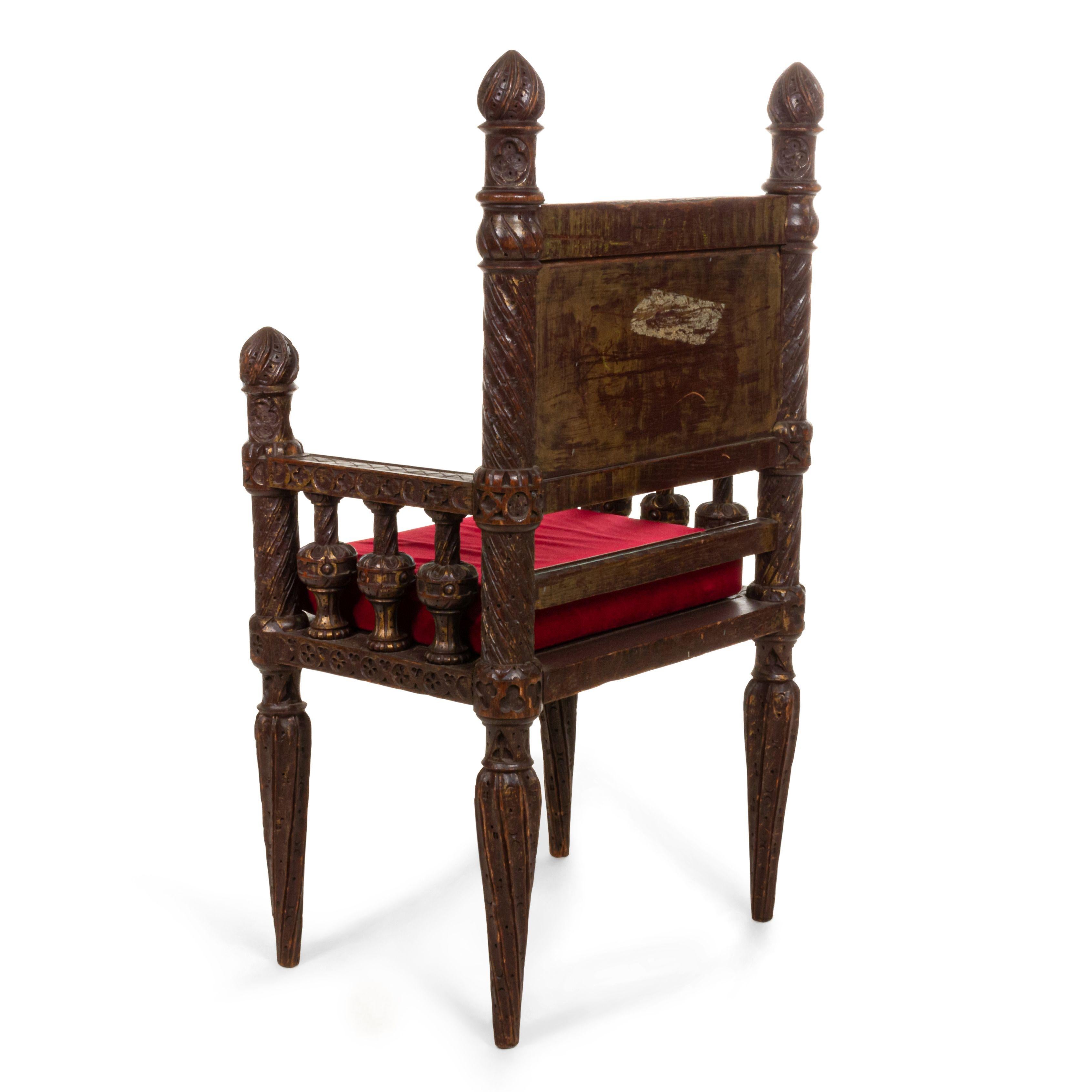 Gothic Revival Burgundy Armchair In Good Condition For Sale In New York, NY