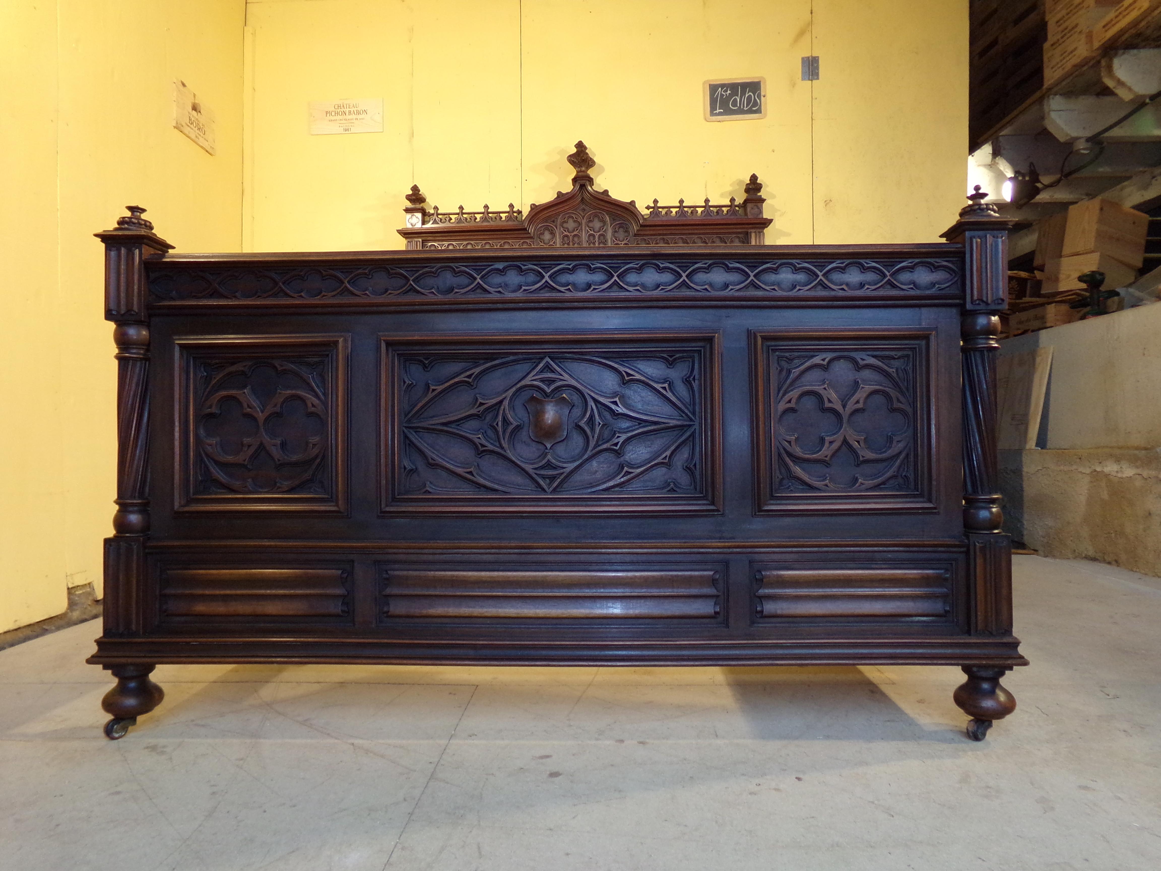 Gothic Revival Carved Double Bed, circa 1890 1