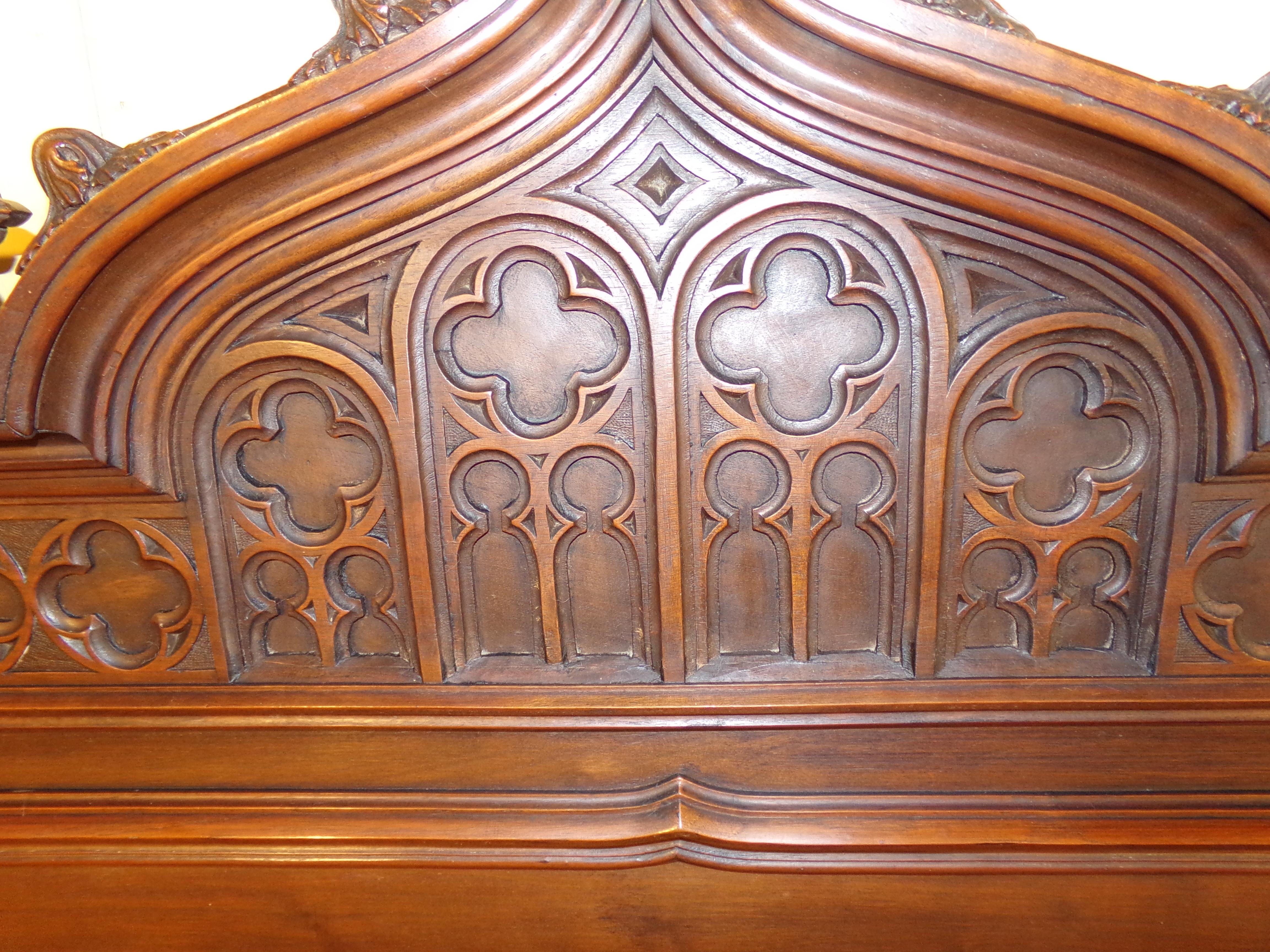 French Gothic Revival Carved Double Bed, circa 1890