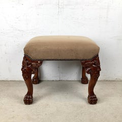 Gothic Revival Carved Footstool with Grotesque Masks and Ball-and-Claw Feet