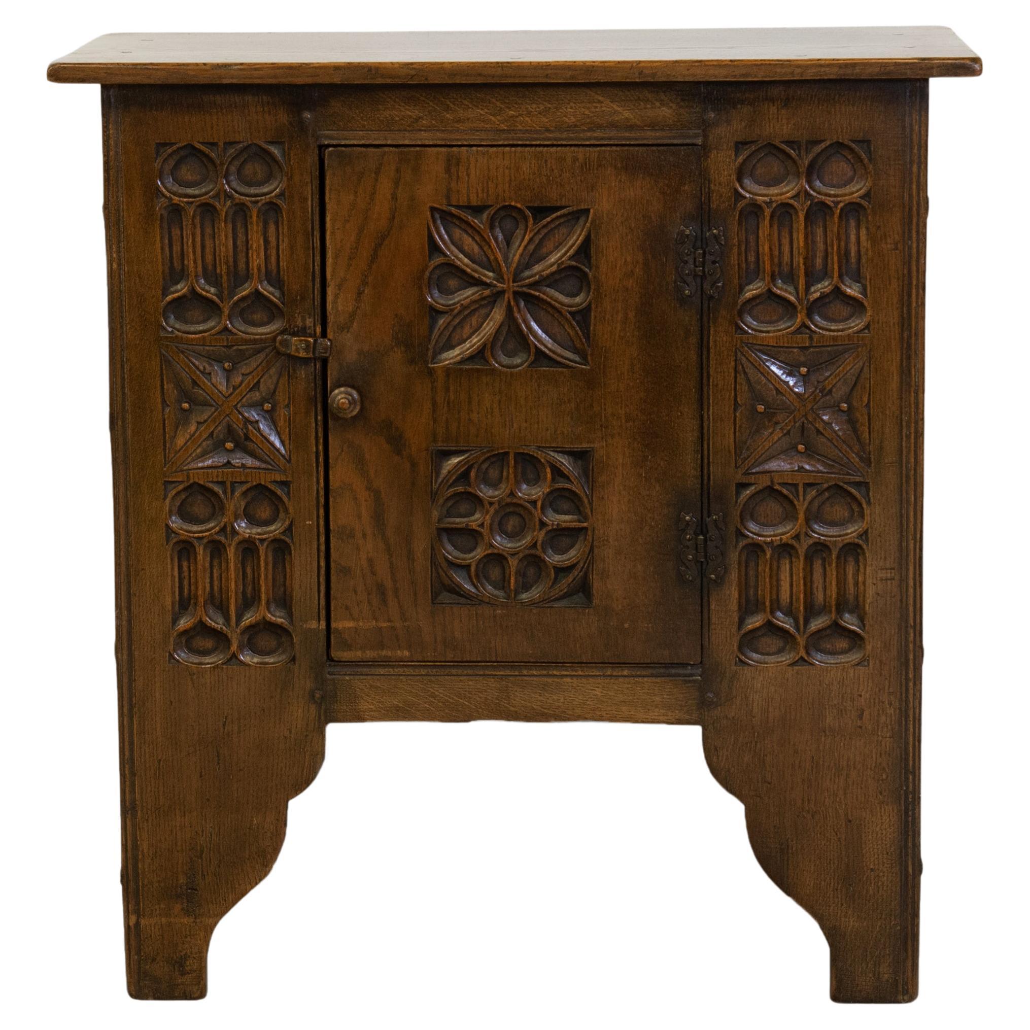 Gothic Revival Carved Oak Cabinet 20th Century For Sale