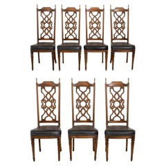 Gothic Revival Carved Oak Dining Chairs, 7