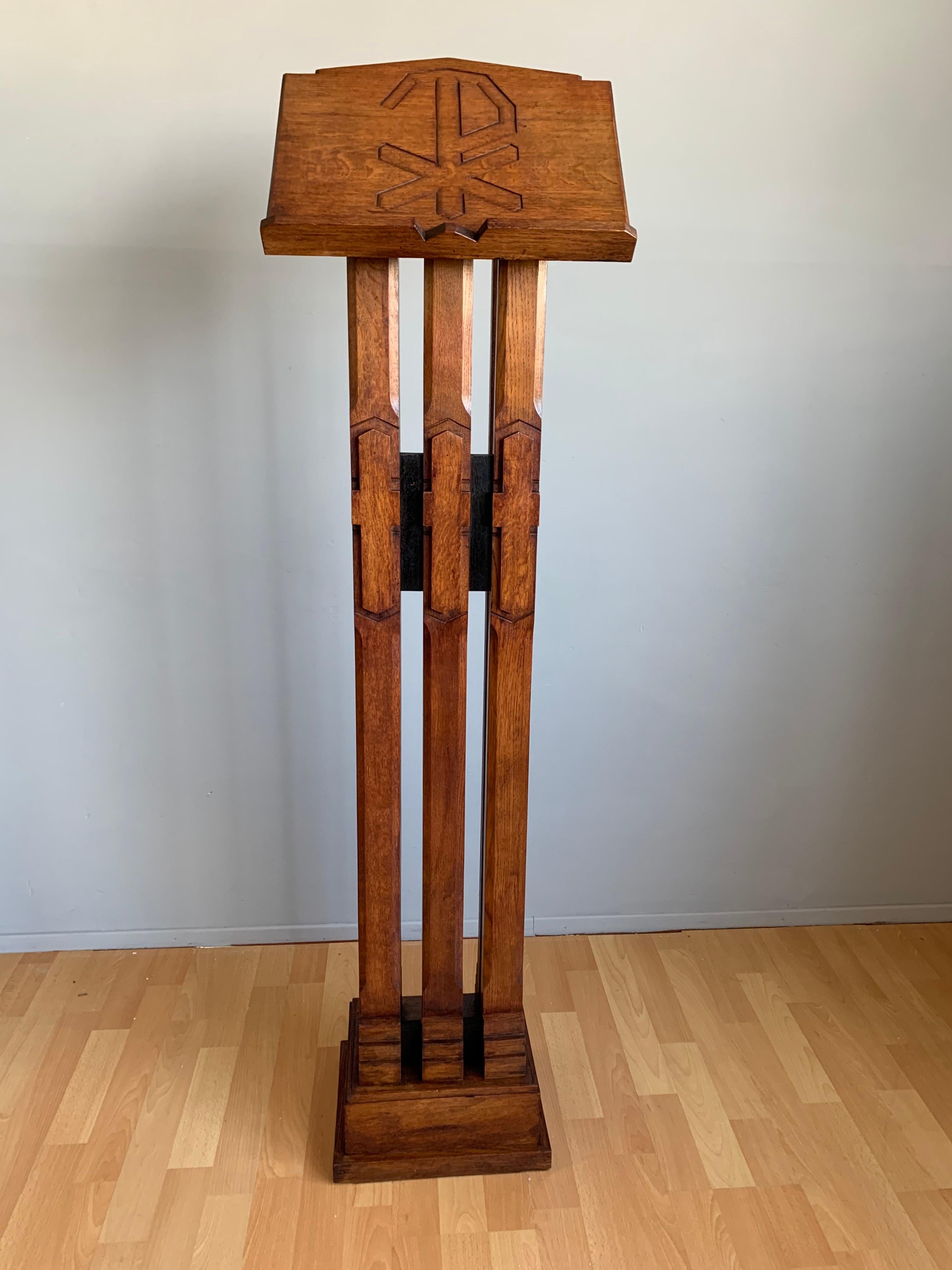 Hand-Crafted Gothic Revival Carved Oak Lectern/ Bible & Religious Book Stand with Christogram