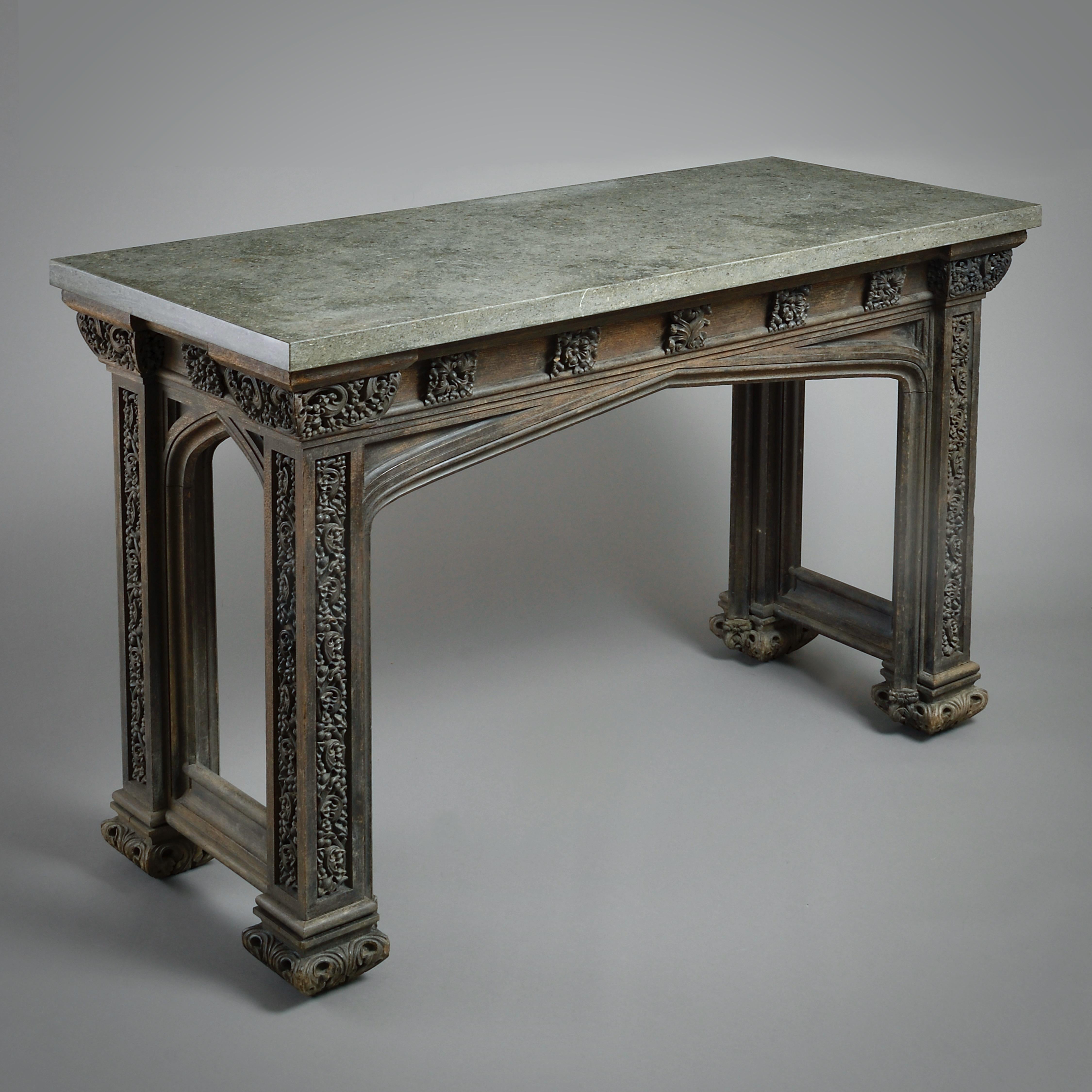 Gothic Revival Carved Oak Side Table Possibly Designed by A.W.N. Pugin In Good Condition For Sale In London, GB
