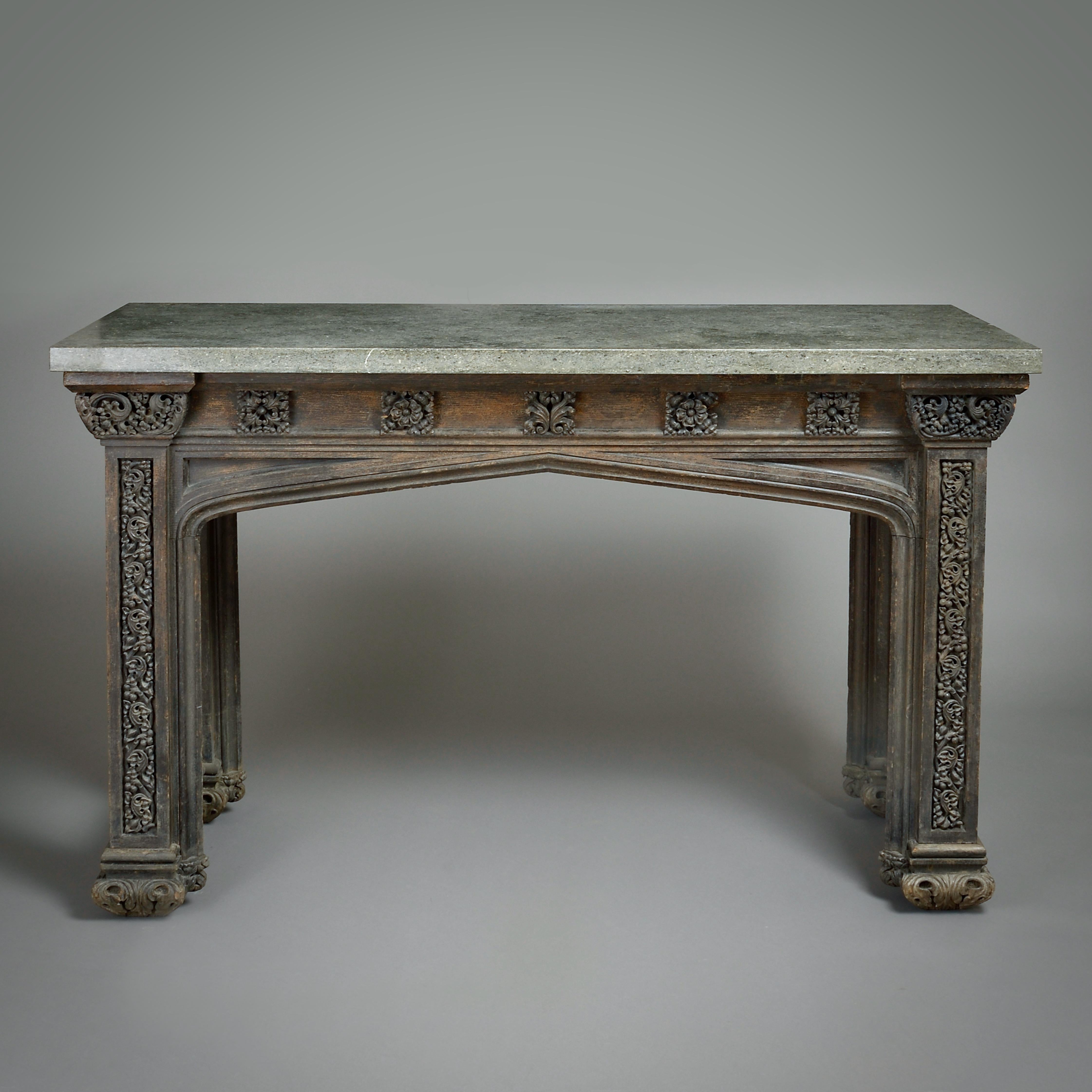19th Century Gothic Revival Carved Oak Side Table Possibly Designed by A.W.N. Pugin For Sale