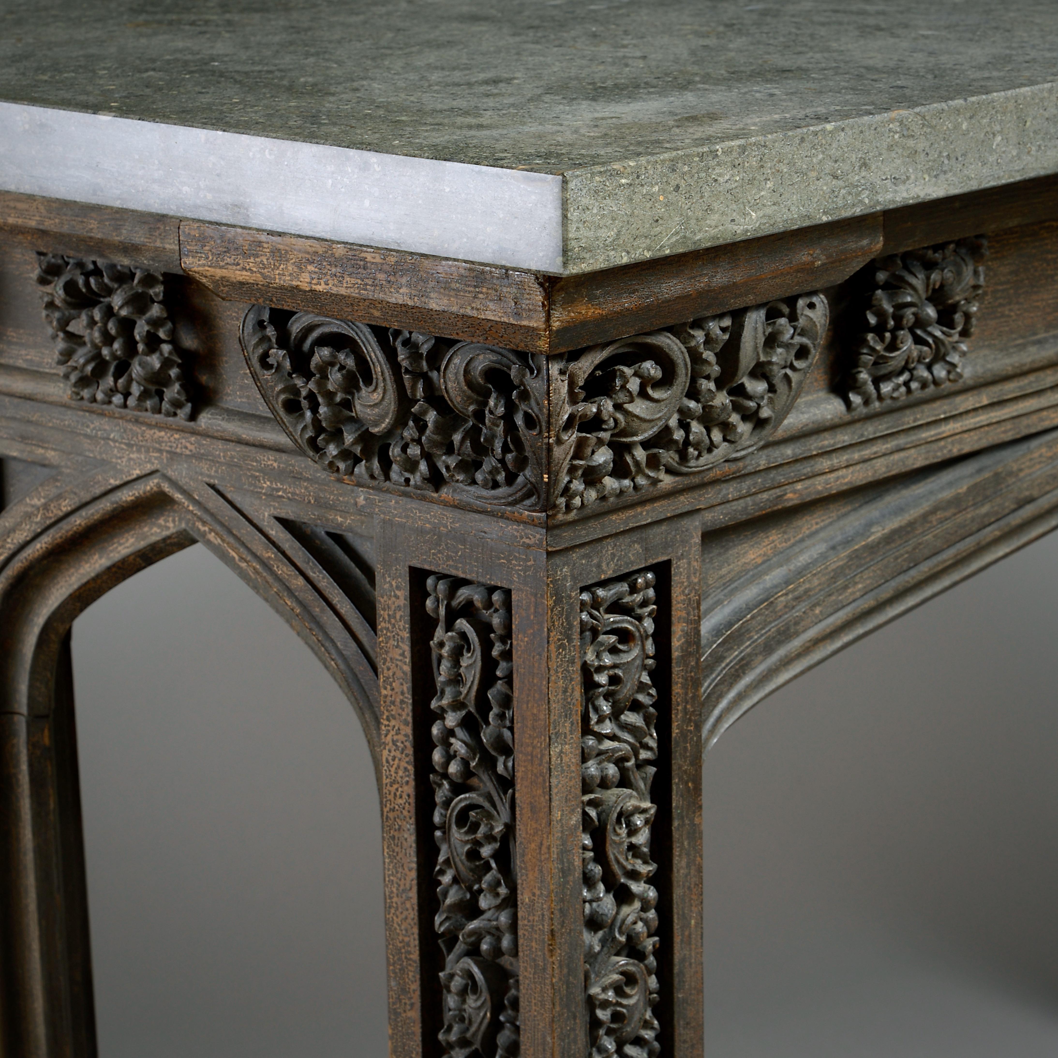 Gothic Revival Carved Oak Side Table Possibly Designed by A.W.N. Pugin For Sale 1