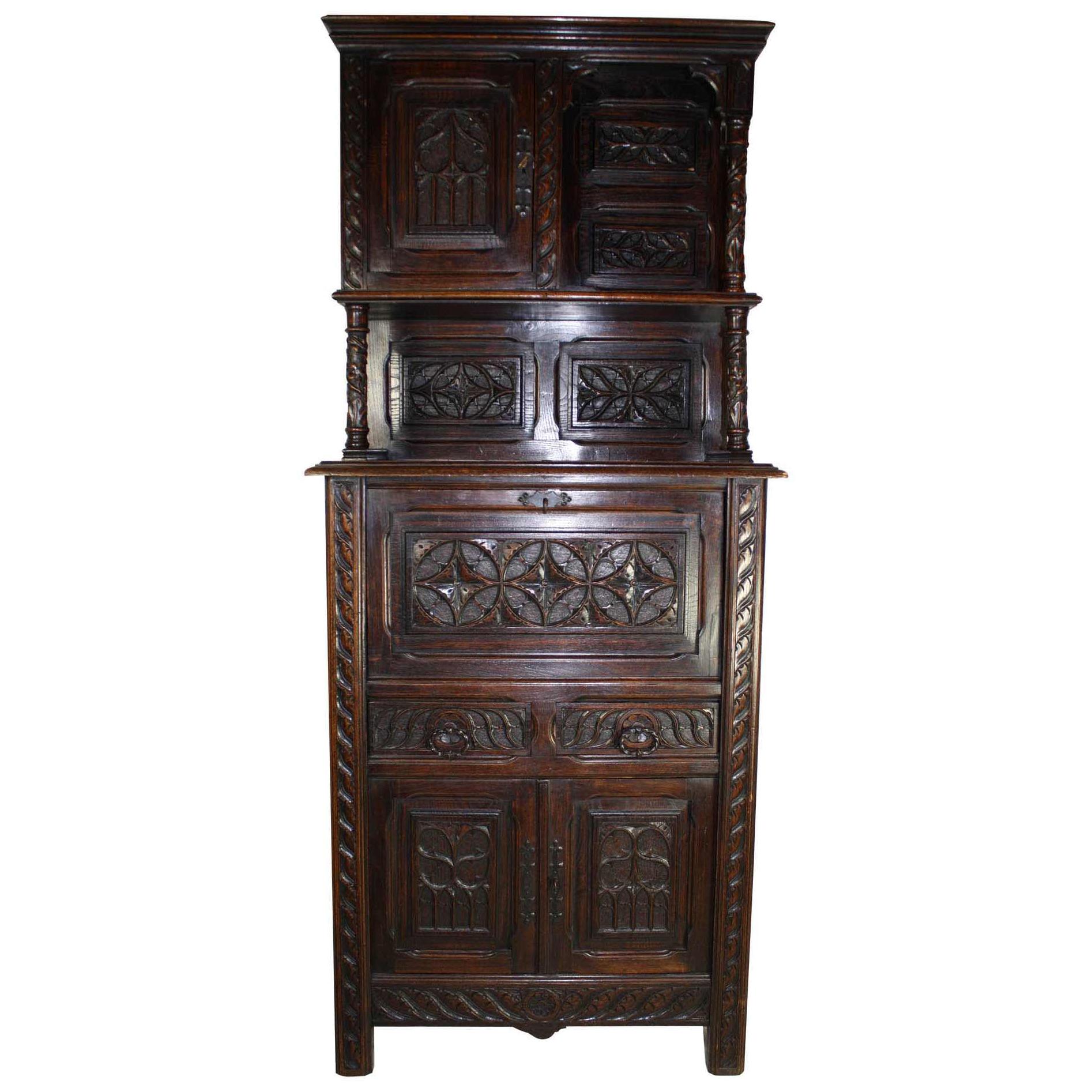 Gothic Revival Carved Walnut Cabinet, circa 1900