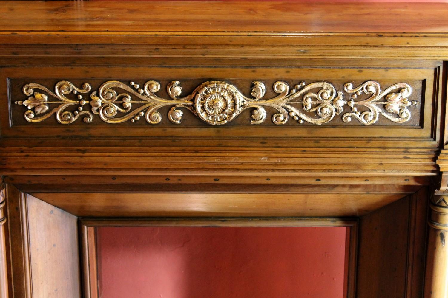 Gothic Revival Carved Walnut Wood and Parcel Gilt Chimney Fireplace Mantlepiece 7