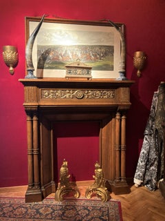 Gothic Revival Carved Walnut Wood and Parcel Gilt Chimney Fireplace Mantlepiece