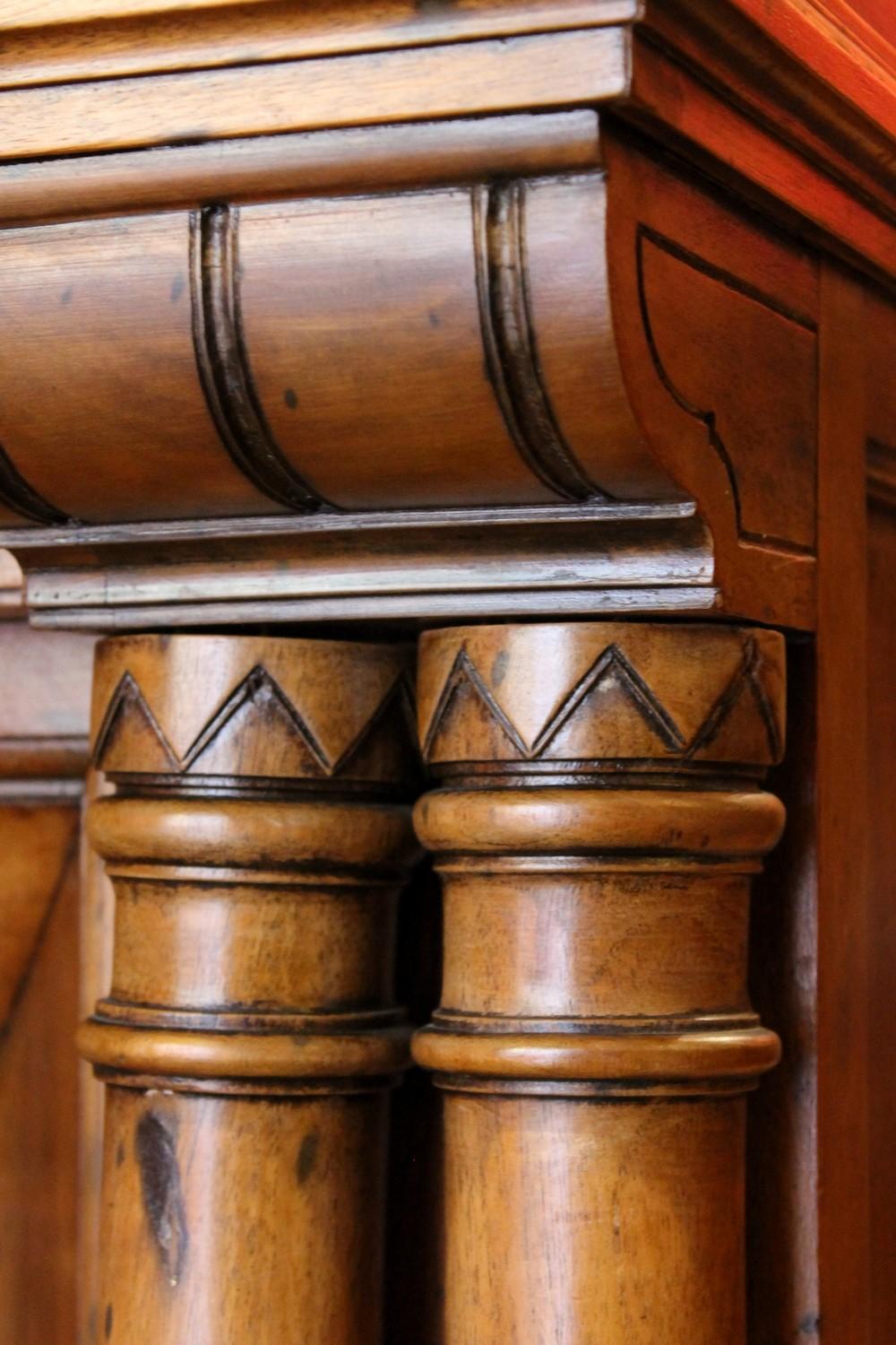 Hand-Carved Gothic Revival Carved Walnut Wood and Parcel Gilt Chimney Fireplace Mantlepiece
