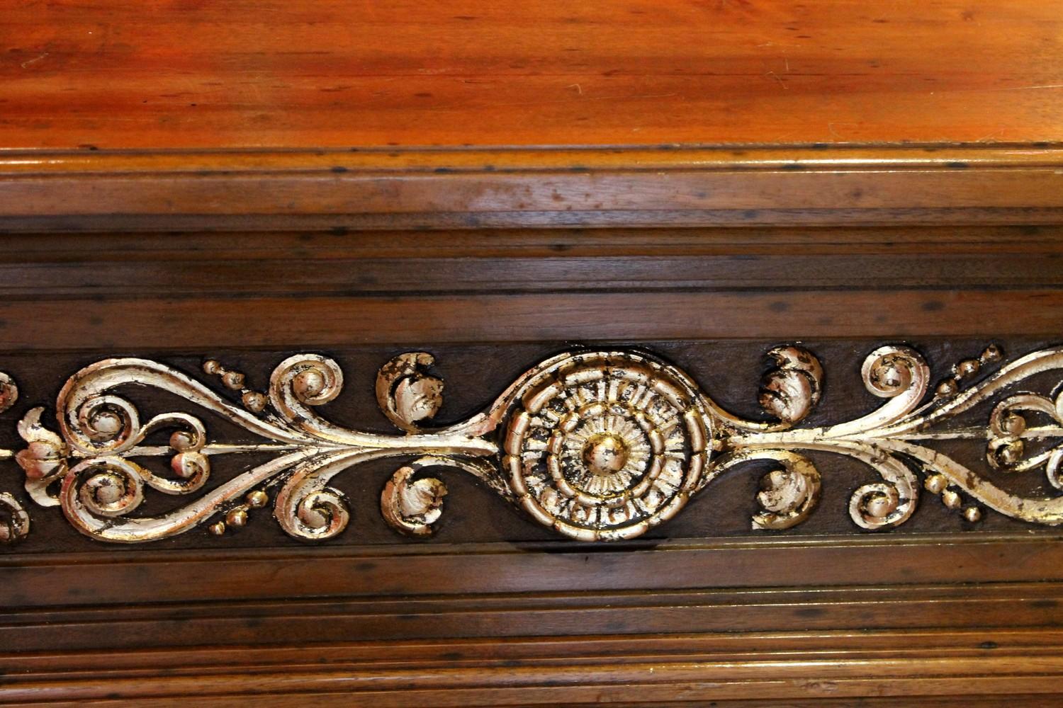 Gothic Revival Carved Walnut Wood and Parcel Gilt Chimney Fireplace Mantlepiece 1