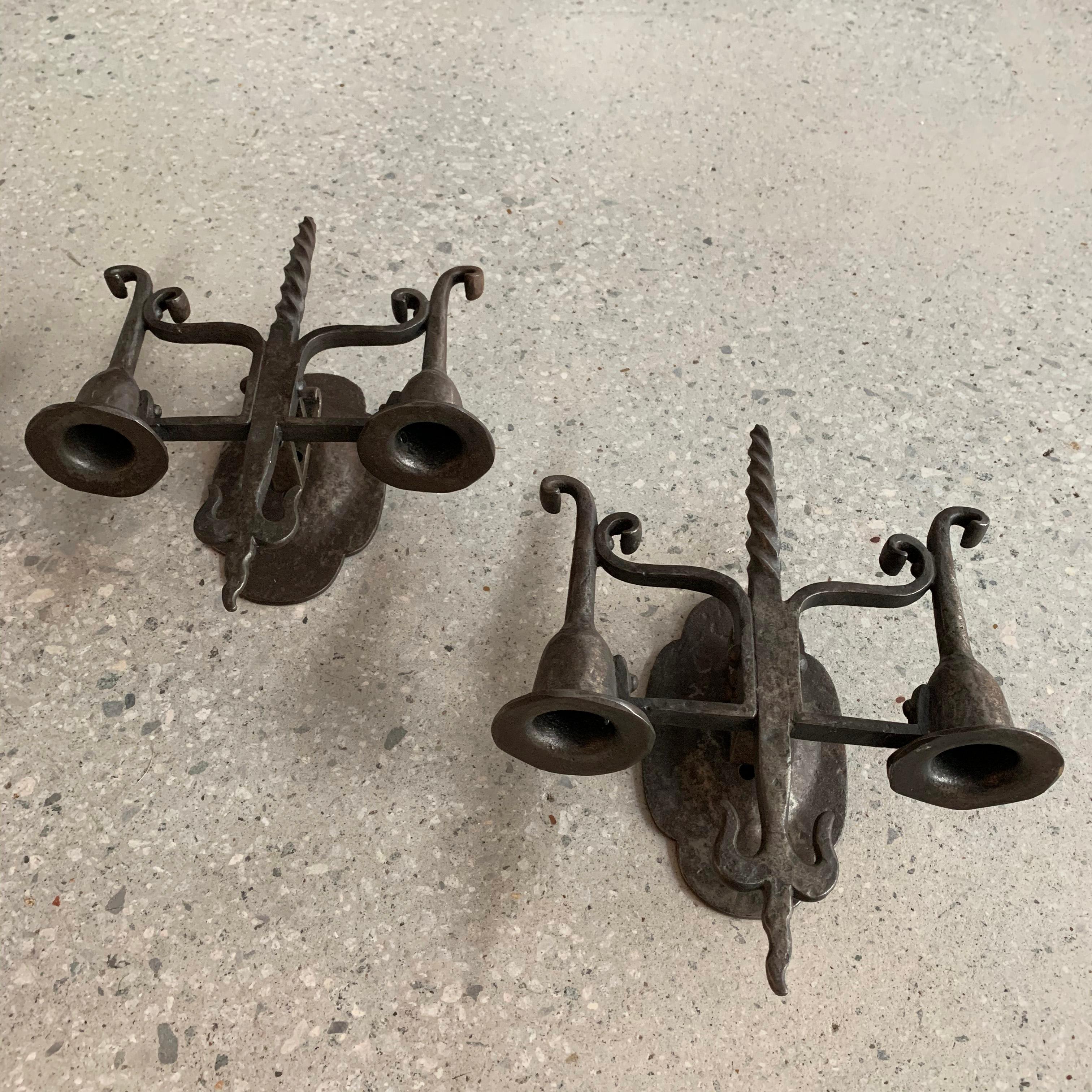 American Gothic Revival Cast Iron Candle Wall Sconces