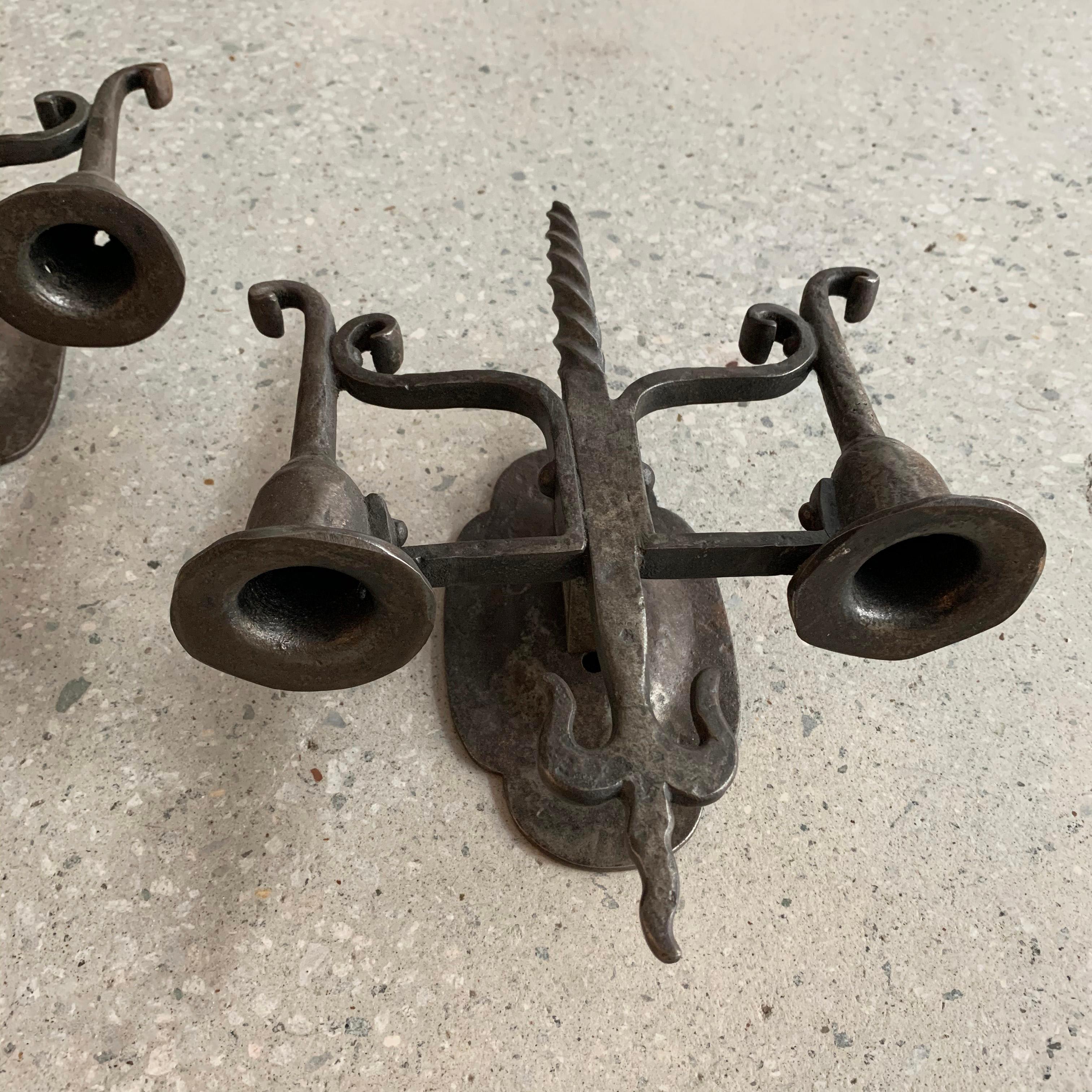 Gothic Revival Cast Iron Candle Wall Sconces In Good Condition In Brooklyn, NY
