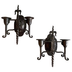 Antique Gothic Revival Cast Iron Candle Wall Sconces