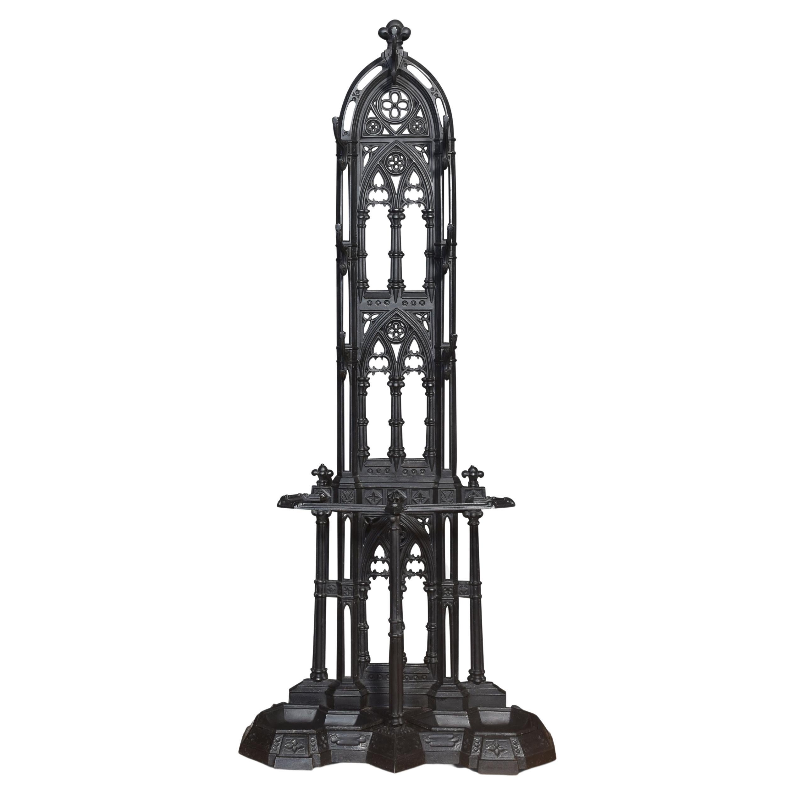 Gothic Revival cast iron hall stand