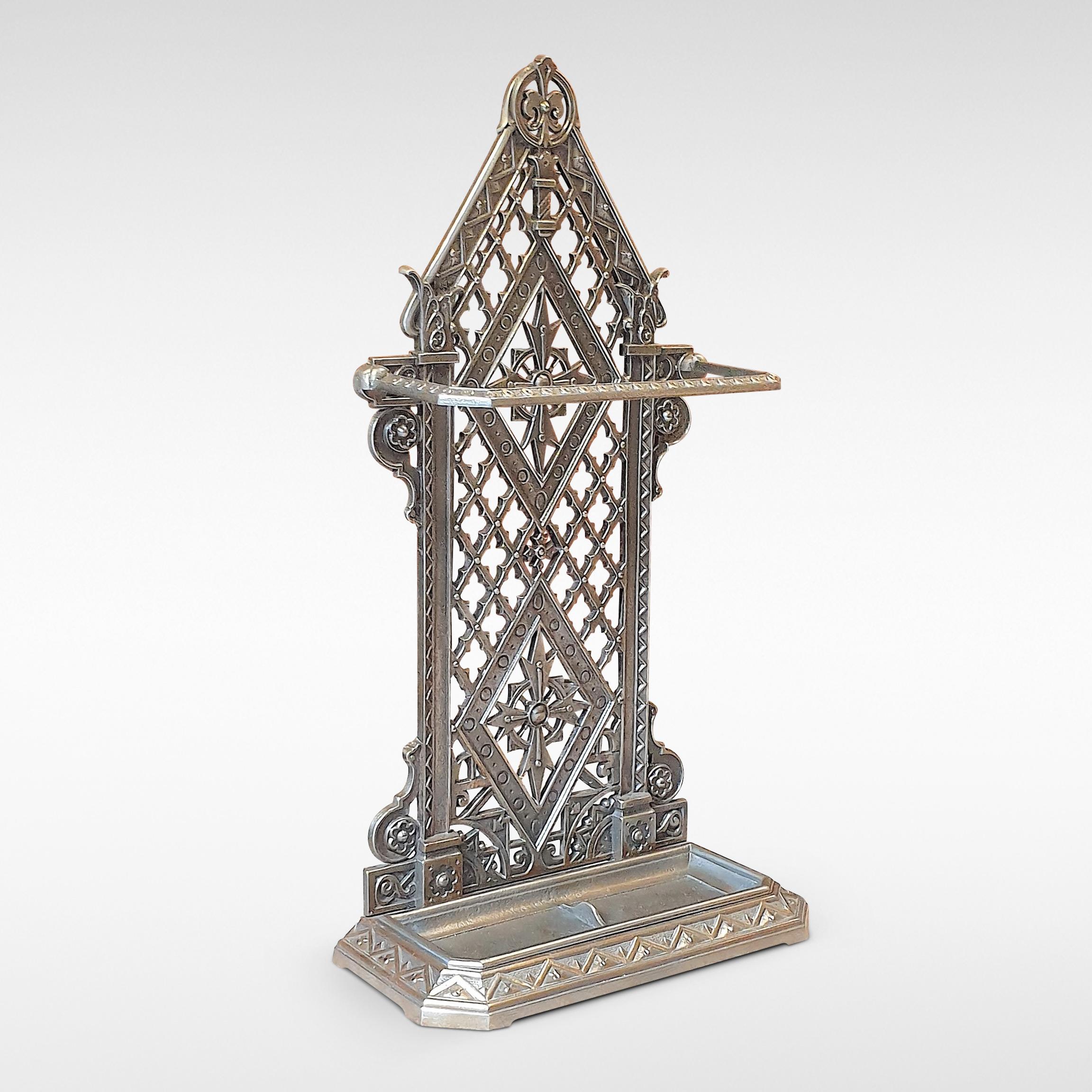 Gothic revival cast iron stick stand marked Falkirk, circa 1880s