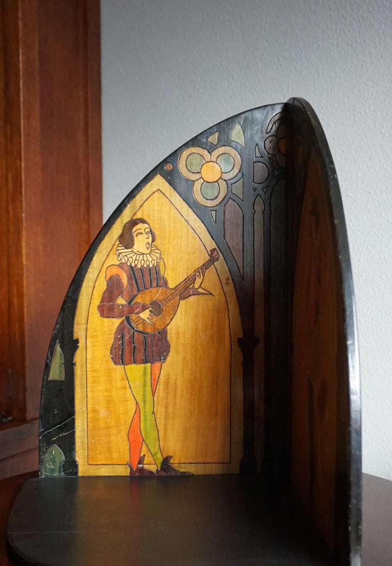 Gothic Revival Corner Bracket / Shelf with Hand Painted Stylized Church
