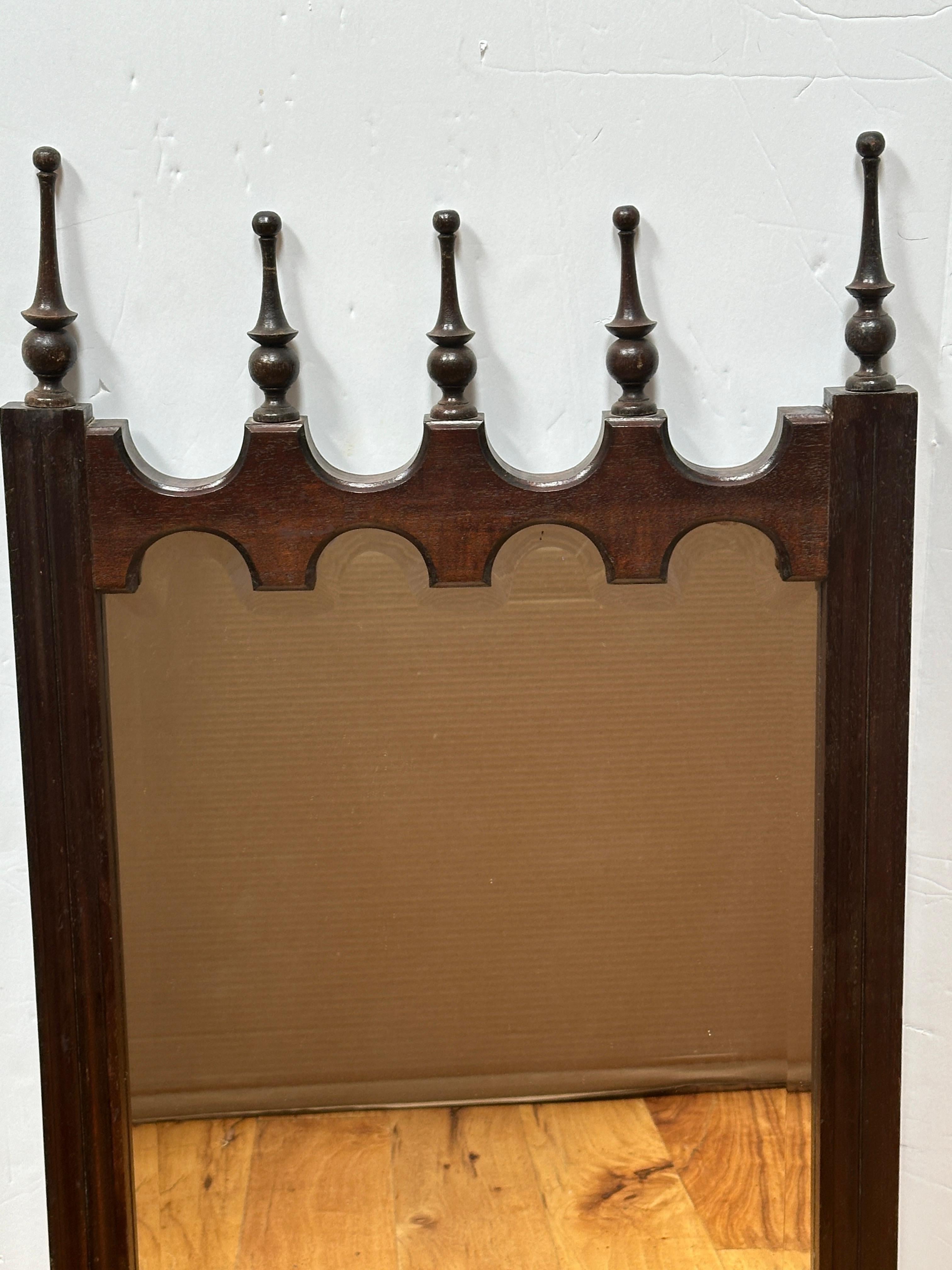 Mid-Century Modern Gothic Revival Dark Walnut Frame Mirror For Sale