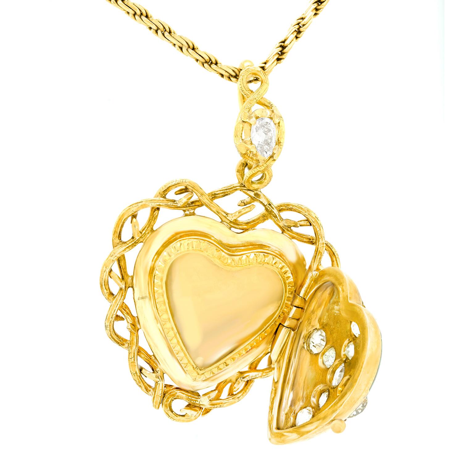 Gothic Revival Diamond and Enamel Gold Heart Pendant, French, 1870 2