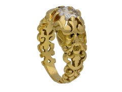 Gothic Revival Diamond Solitaire Carved Ring, Attributed to Wièse, circa 1890