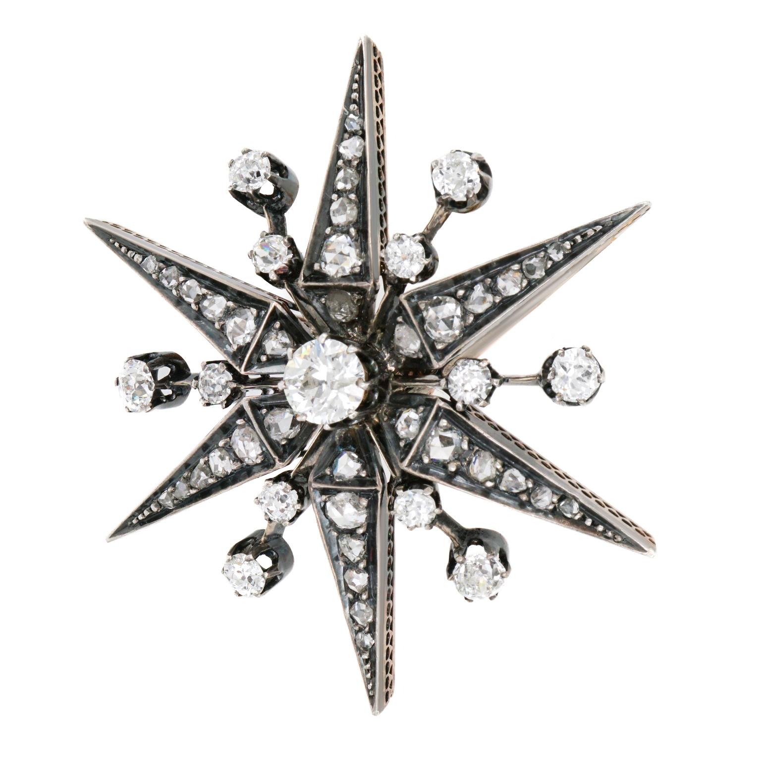 Gothic Revival Diamond Star Brooch For Sale 4