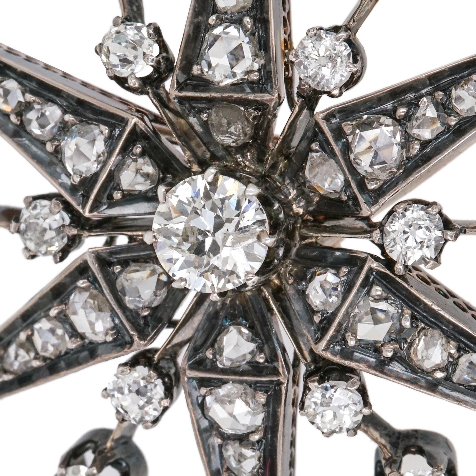 Neugotik-Revival-Diamant-Sternbrosche (Viktorianisch) im Angebot