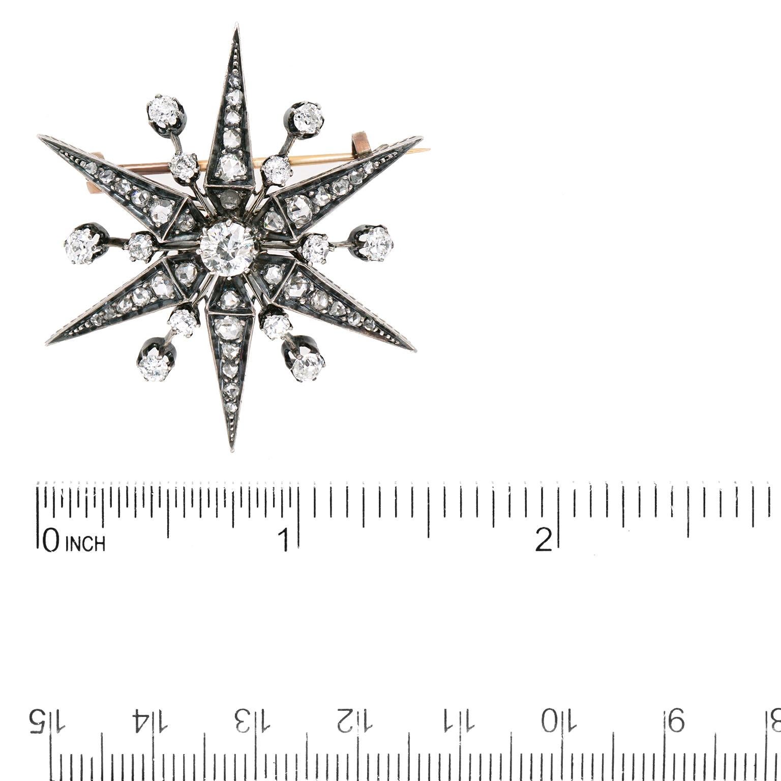 Women's or Men's Gothic Revival Diamond Star Brooch For Sale