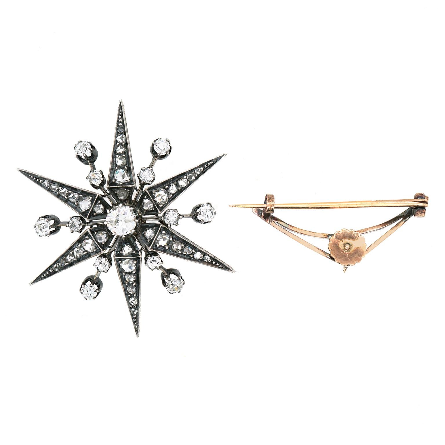 Gothic Revival Diamond Star Brooch For Sale 3