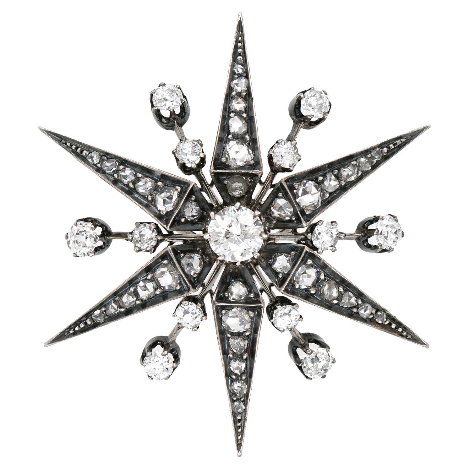 Gothic Revival Diamond Star Brooch For Sale