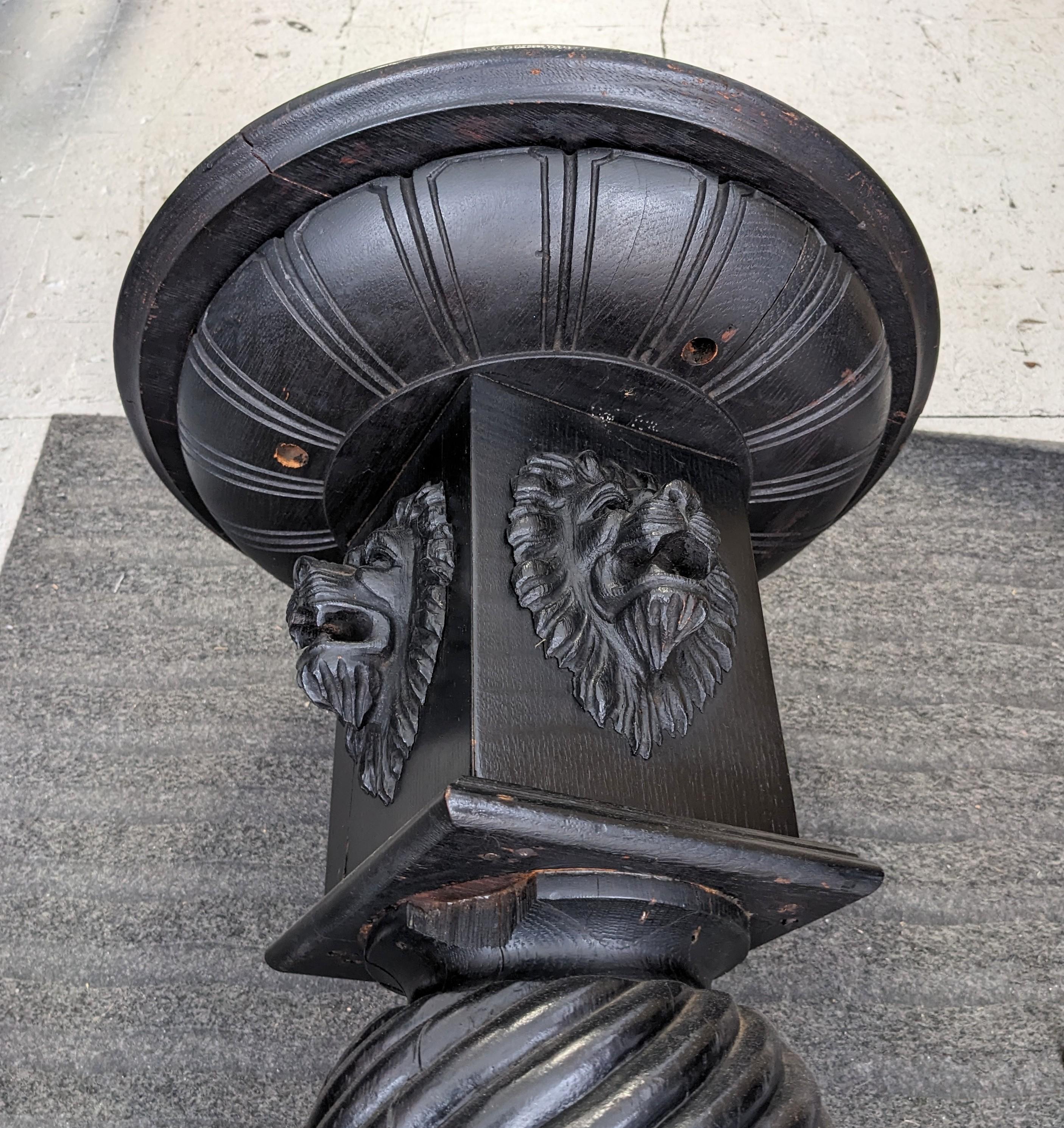 American Gothic Revival Ebonized Lion's Head Pedestal For Sale