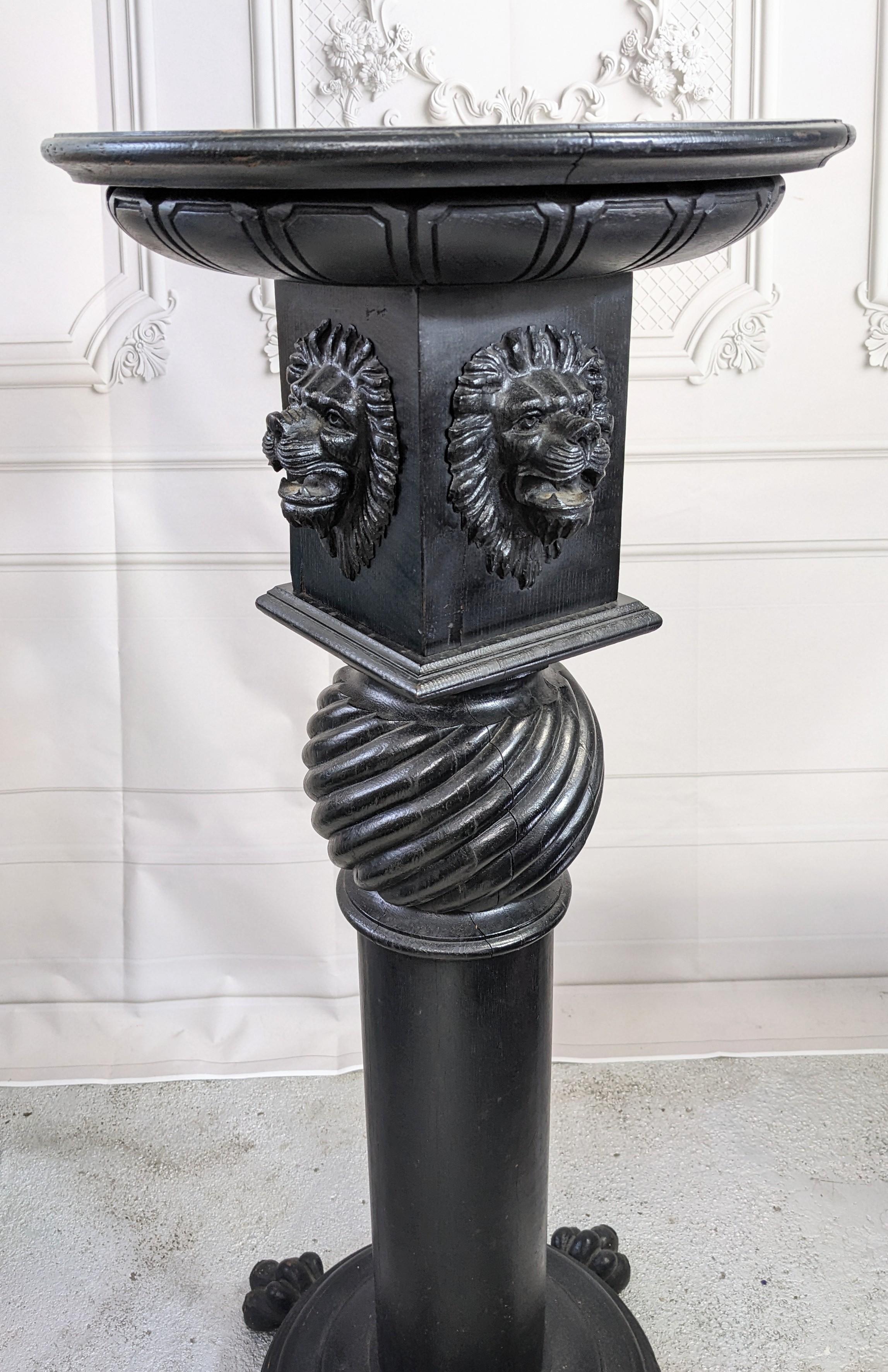 Gothic Revival Ebonized Lion's Head Pedestal In Good Condition For Sale In Riverdale, NY