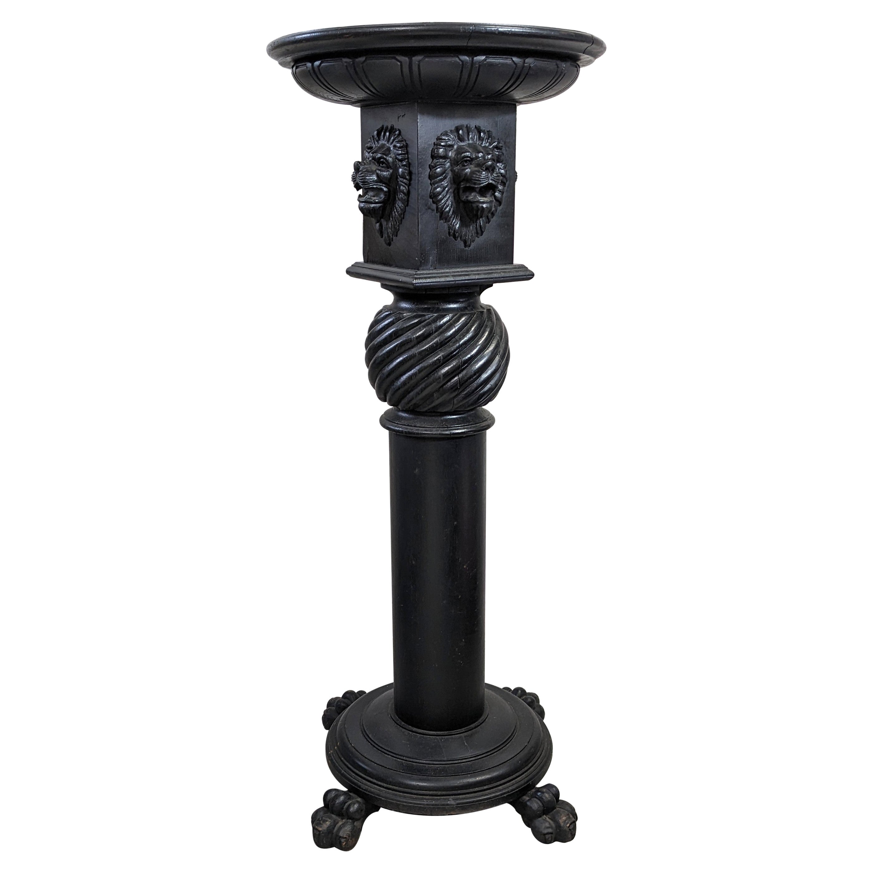 Gothic Revival Ebonized Lion's Head Pedestal