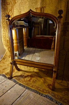 Gothic Revival English Oak Bevel Shield Shape Stand Mirror with Finials