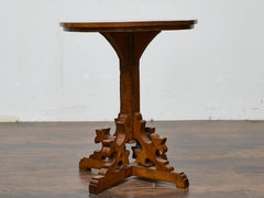 Gothic Revival English Pine Quadripod Table with Scrollwork Base, 19th Century
